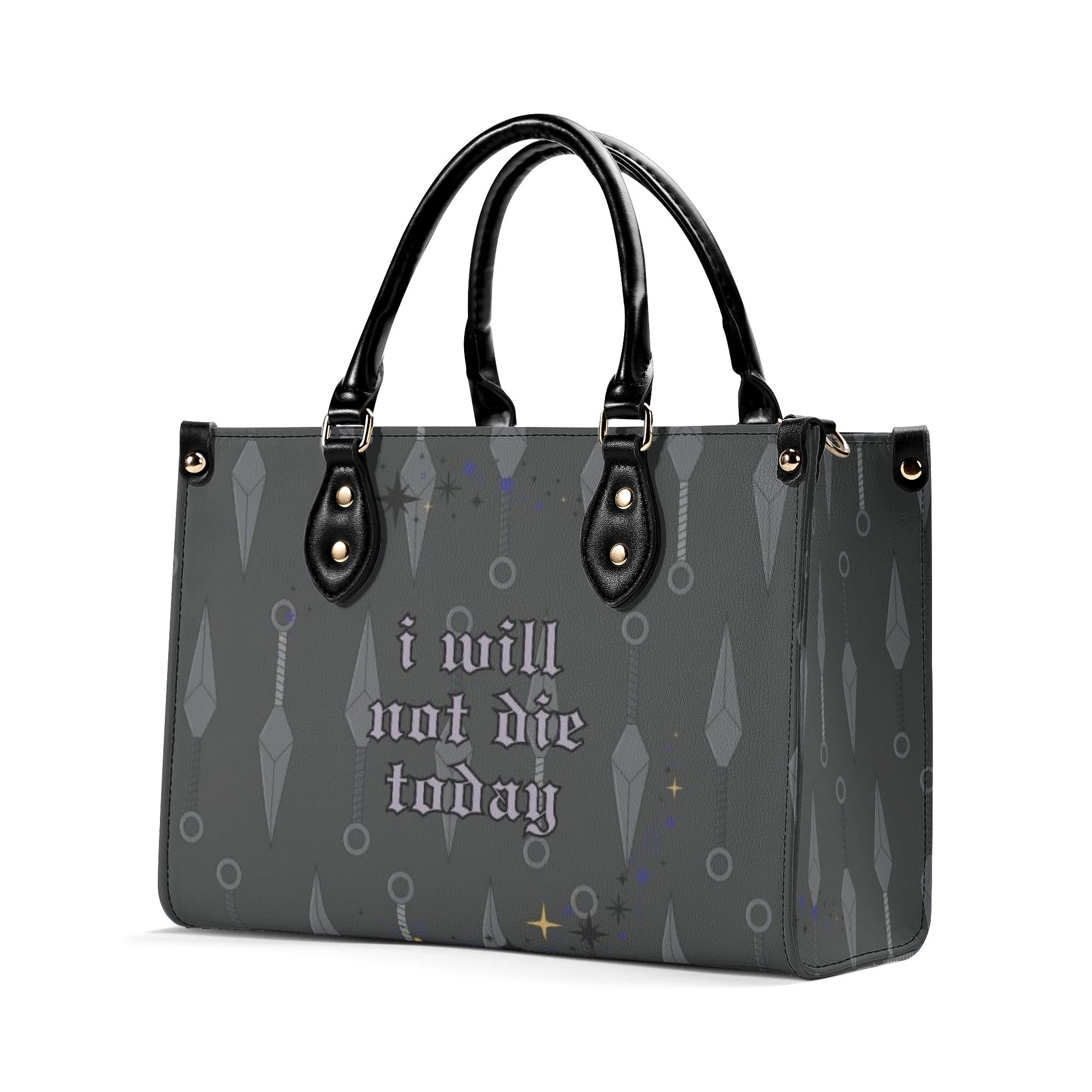 "I will not die today" Leather Bag, Fourth Wing Inspired Bag, Personalized Leather Bag, Fantasy Leather Handbag, Perfect Gift for Women. HBVLR41