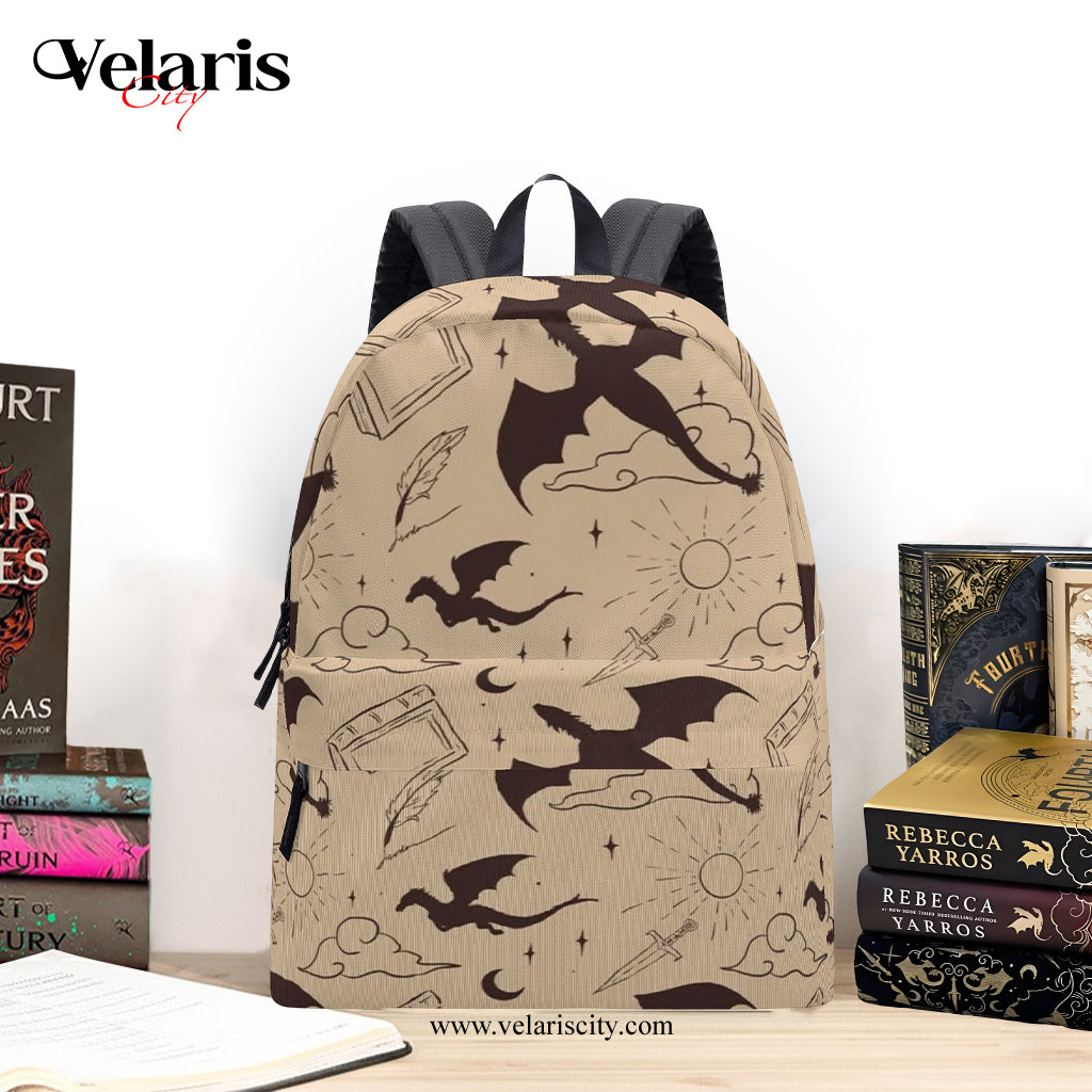 Fourth Wing Fantasy Dragon and Sword Pattern Backpack, Fourth Wing Backpack, Elegant Literary Quote School Backpack, Book Lover Gift BPVLR39