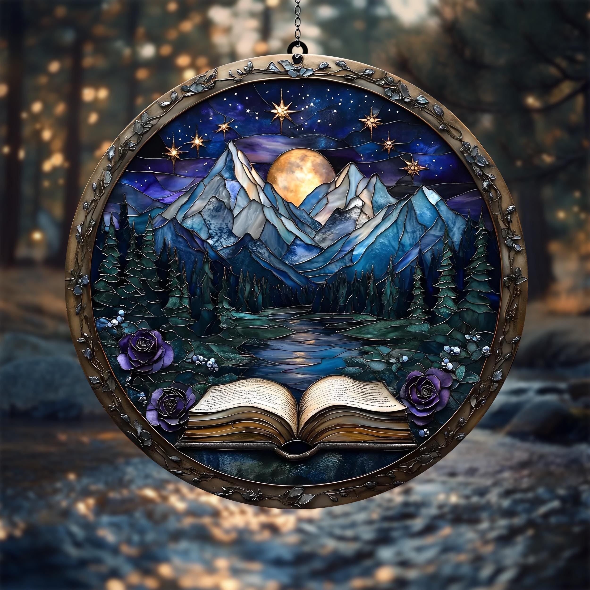 ACOTAR Fourth Wing Glass Suncatcher – Starry Night Book Decor for Fantasy Romance Readers SGVLR39