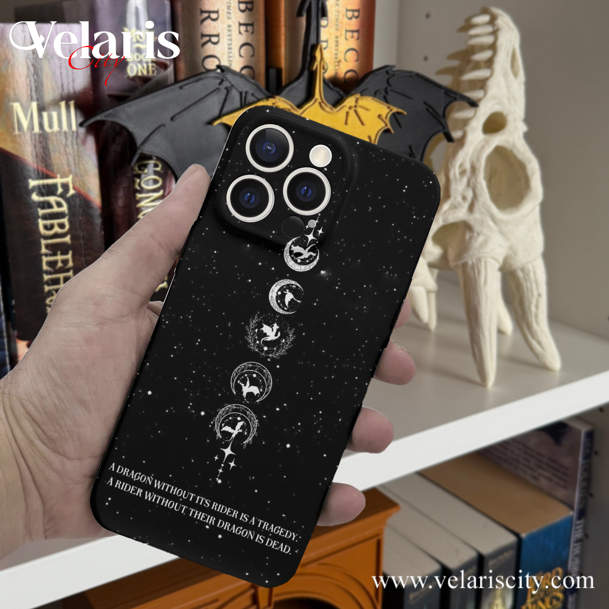 Phone Case Fourth Wing Dragon and Moon Phase Design Inspired Fourth Wing, Fourth Wing Phone Case, Fantasy Novel iPhone Cover, Book Lover Gift  PCVLR39