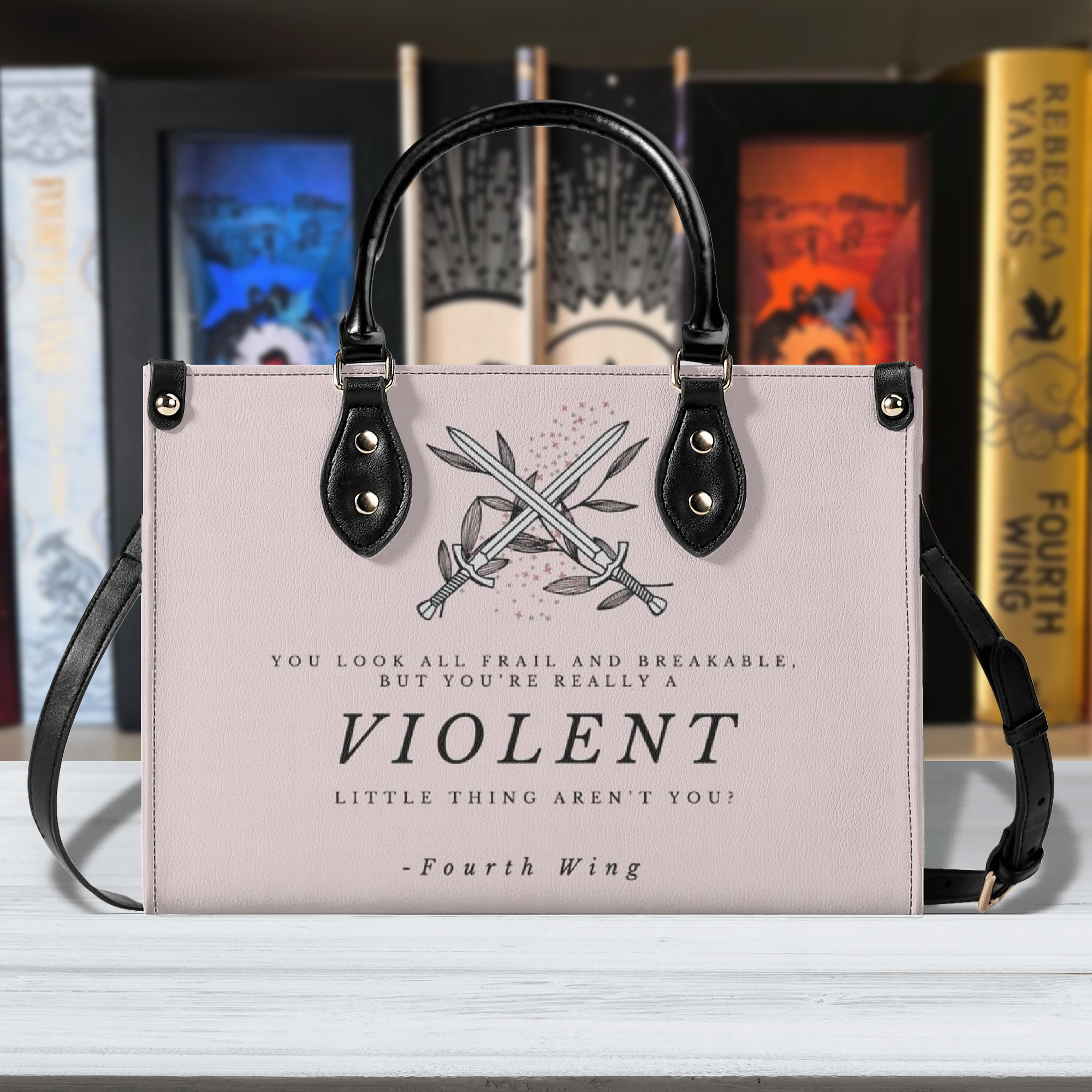 "Violent little thing aren't you?" Leather Bag, Fourth Wing Inspired Bag, Personalized Leather Bag, Fantasy Leather Handbag, Perfect Gift for Women. HBVLR43