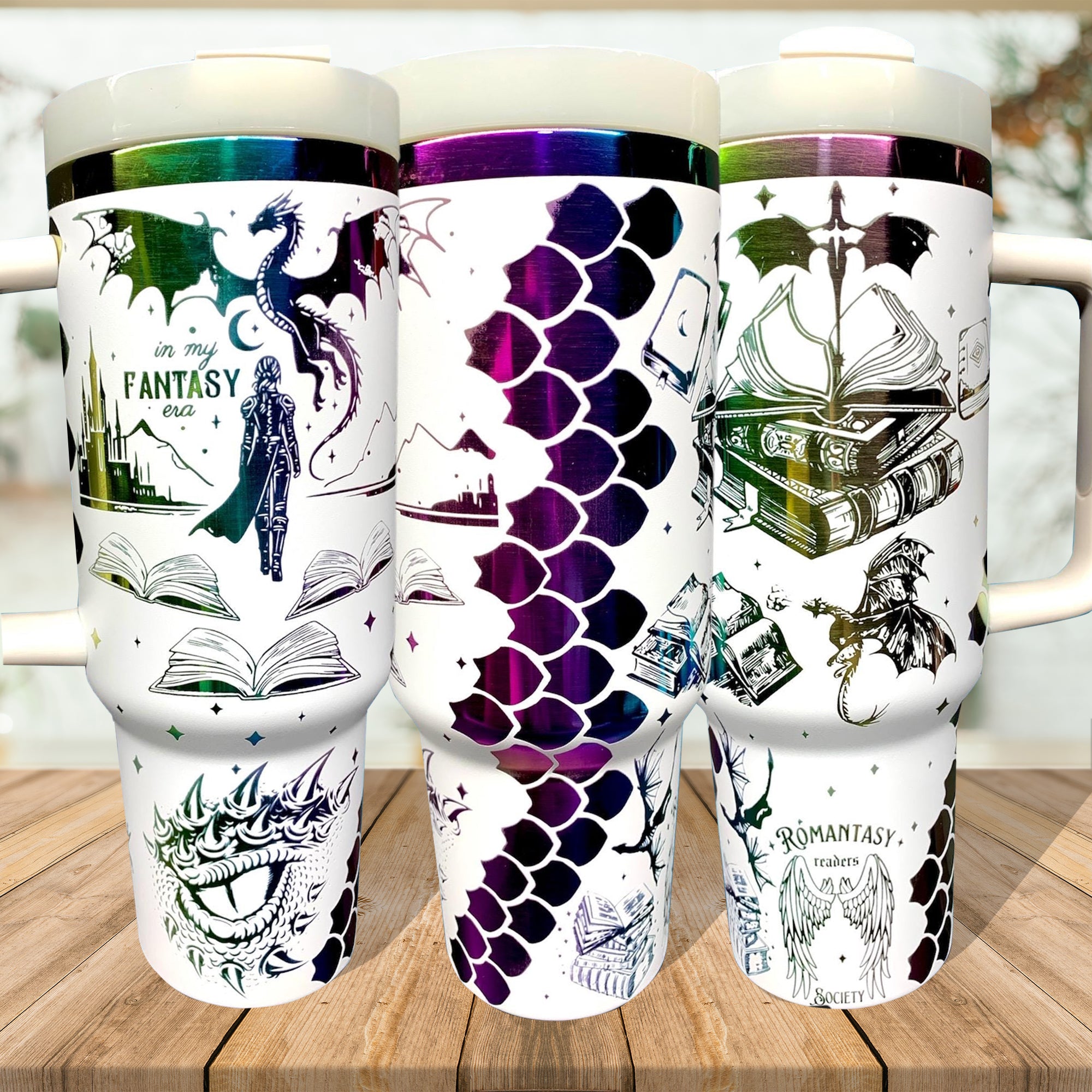 In My Fantasy Era Tumbler 30oz/40oz, Onyx Storm Tumbler, The Empyrean Tumbler. VLR45
