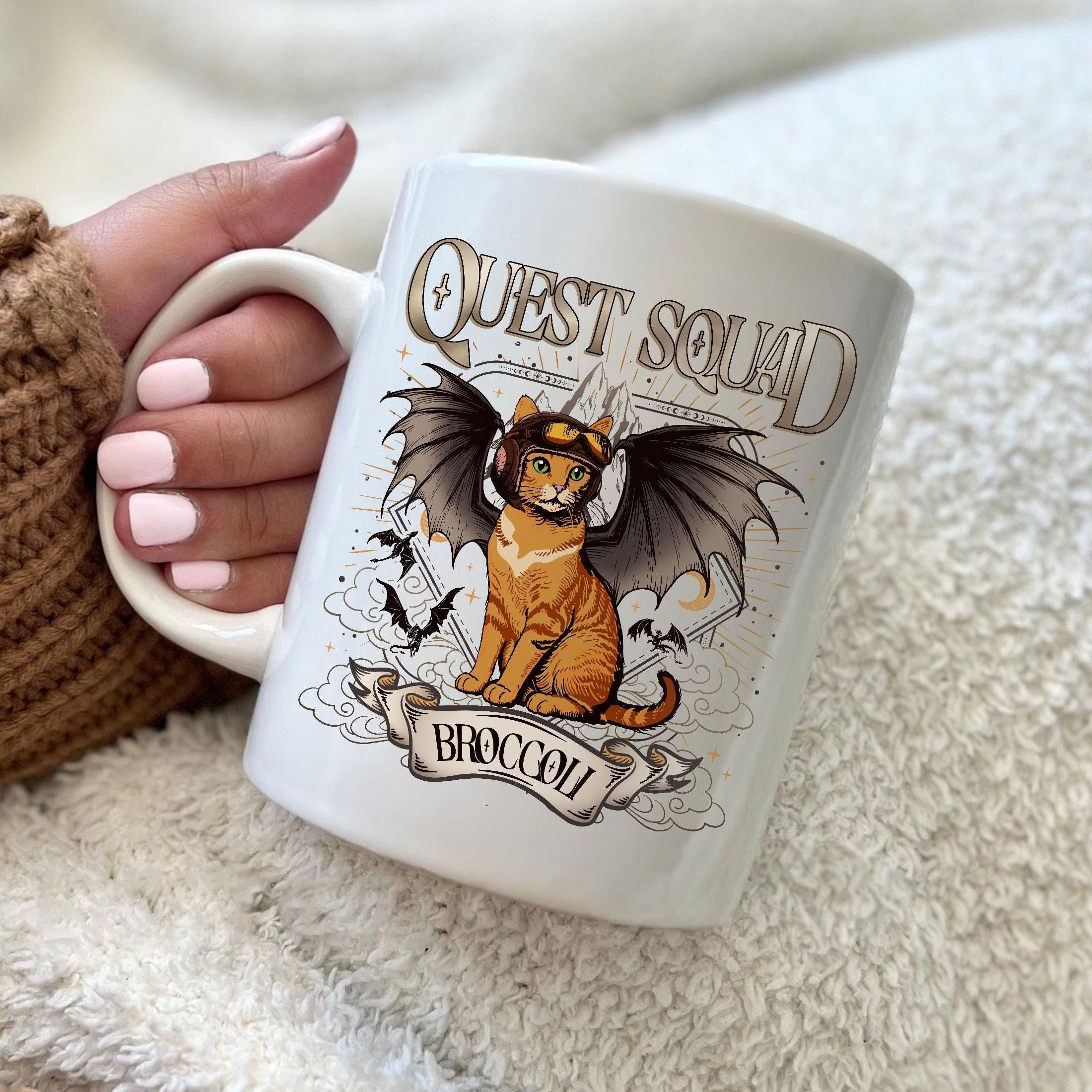 Quest Squad Broccoli Coffee Mugs 2-sided, Onyx Storm Mugs, Fourth Wing, Xaden Riorson, Ridoc Romantasy Fan , Dragon Rider MGVLR47