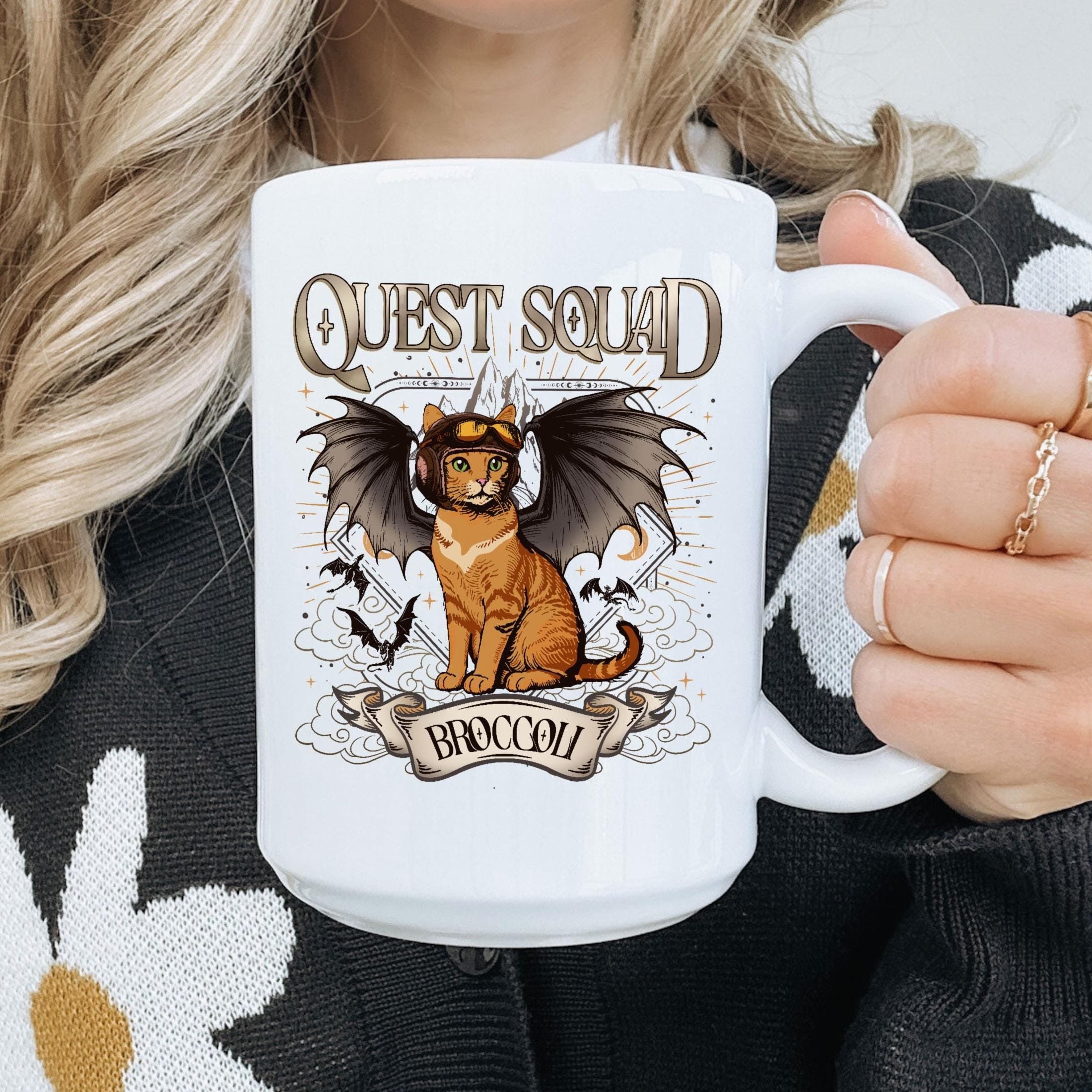 Quest Squad Broccoli Coffee Mugs 2-sided, Onyx Storm Mugs, Fourth Wing, Xaden Riorson, Ridoc Romantasy Fan , Dragon Rider MGVLR47