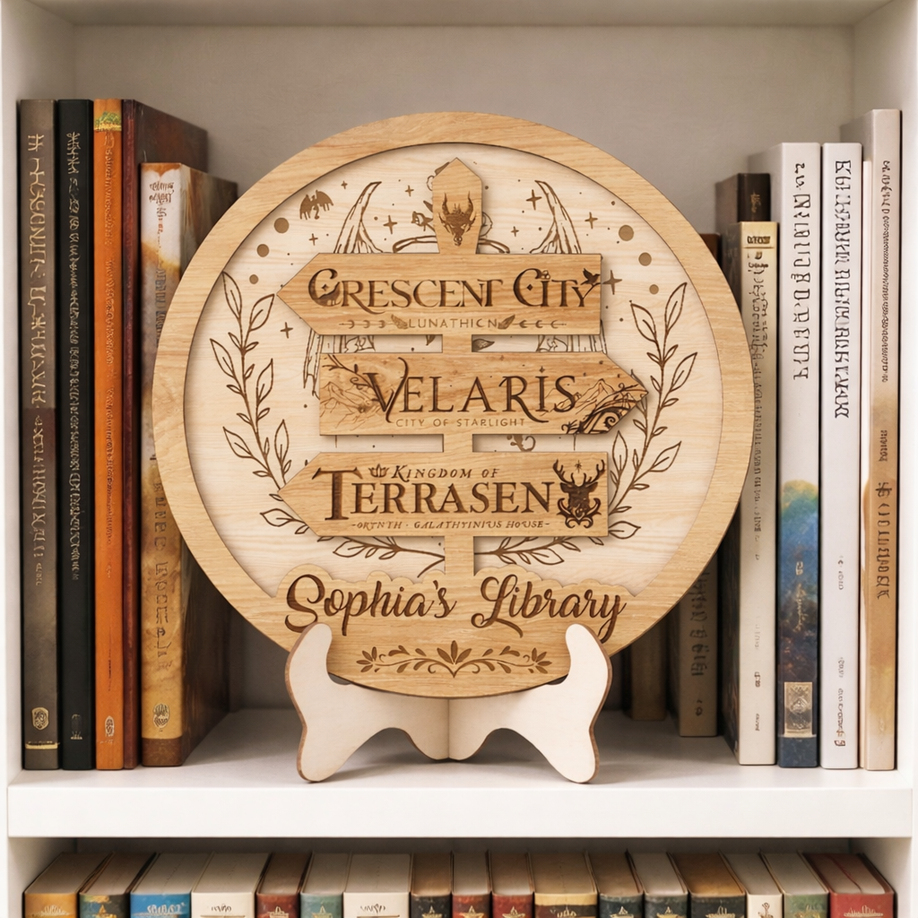 Personalized Fantasy Book Sign, Velaris Crescent City Terrasen Wooden Decor, ACOTAR Inspired Library Plaque, Book Lover Gift BTVLR42