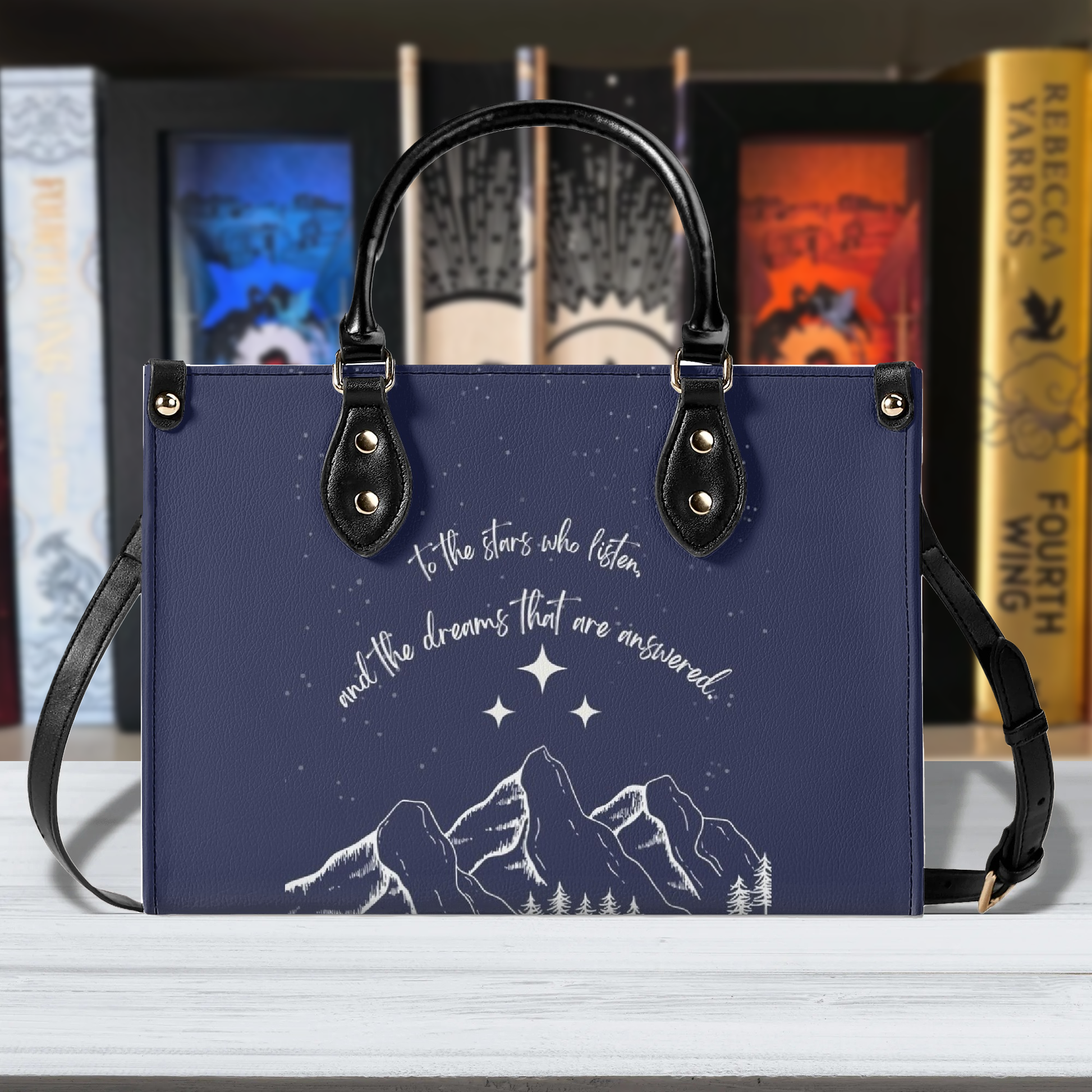"To the stars who listen and the dreams that are answered" Quote  Inspired  Leather Bag, ACOTAR Inspired Bag, Personalized Leather Bag, Fantasy Leather Handbag, Perfect Gift for Women. HBVLR47