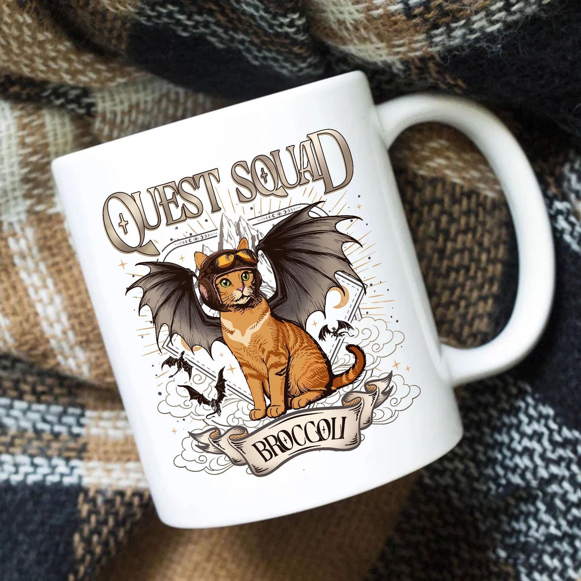Quest Squad Broccoli Coffee Mugs 2-sided, Onyx Storm Mugs, Fourth Wing, Xaden Riorson, Ridoc Romantasy Fan , Dragon Rider MGVLR47