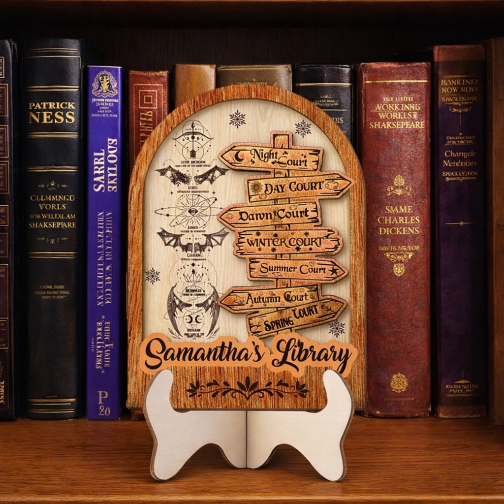 Personalized ACOTAR Inspired Book Sign, Wooden Fantasy Book Decor, Night Court Seasonal Courts Library Display Gift BTVLR46
