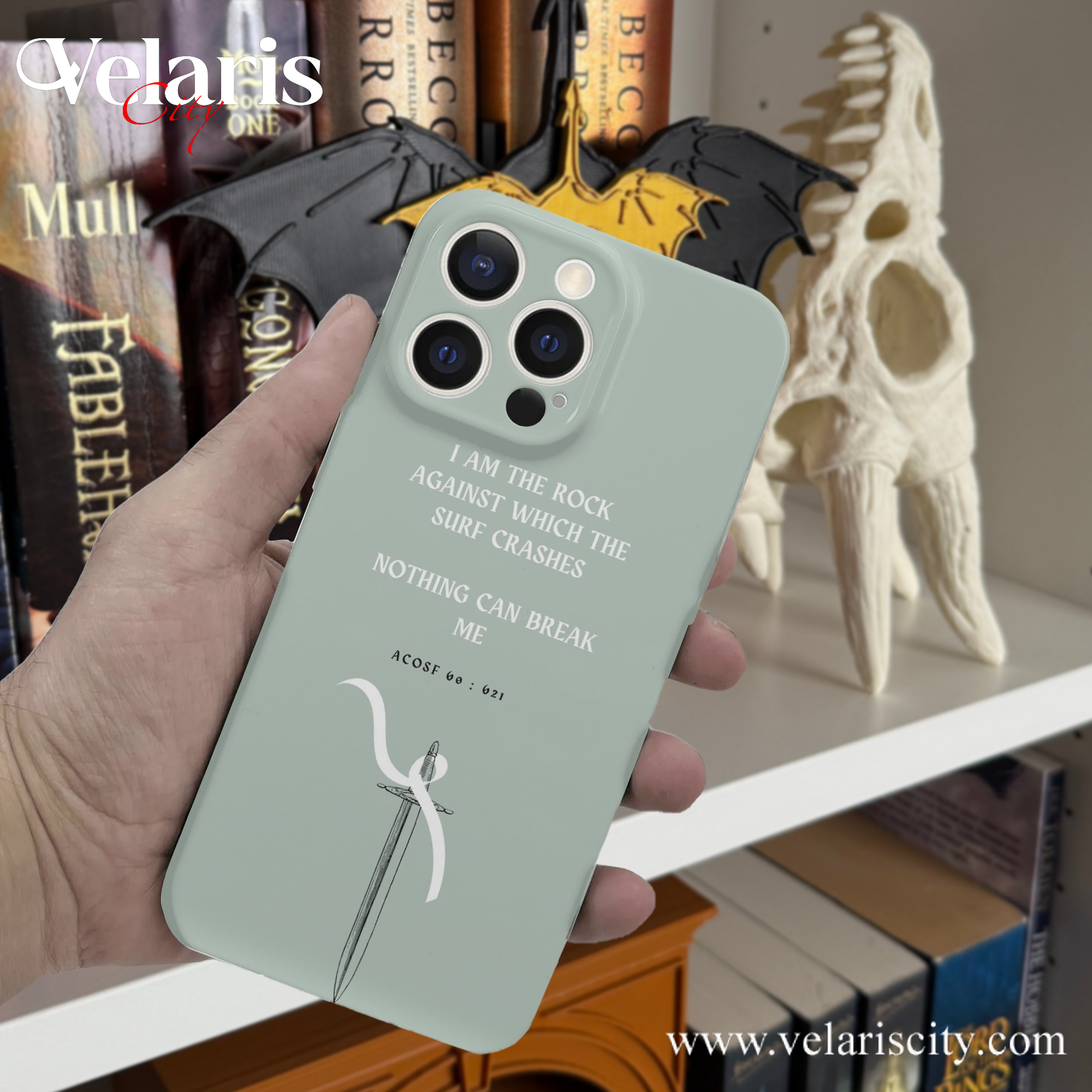 Phone Case "I am the rock against which the surf crashes" Quote Design – ACOSF Inspired Protective Cover, Fantasy Novel iPhone Cover, Book Lover Gift  PCVLR46