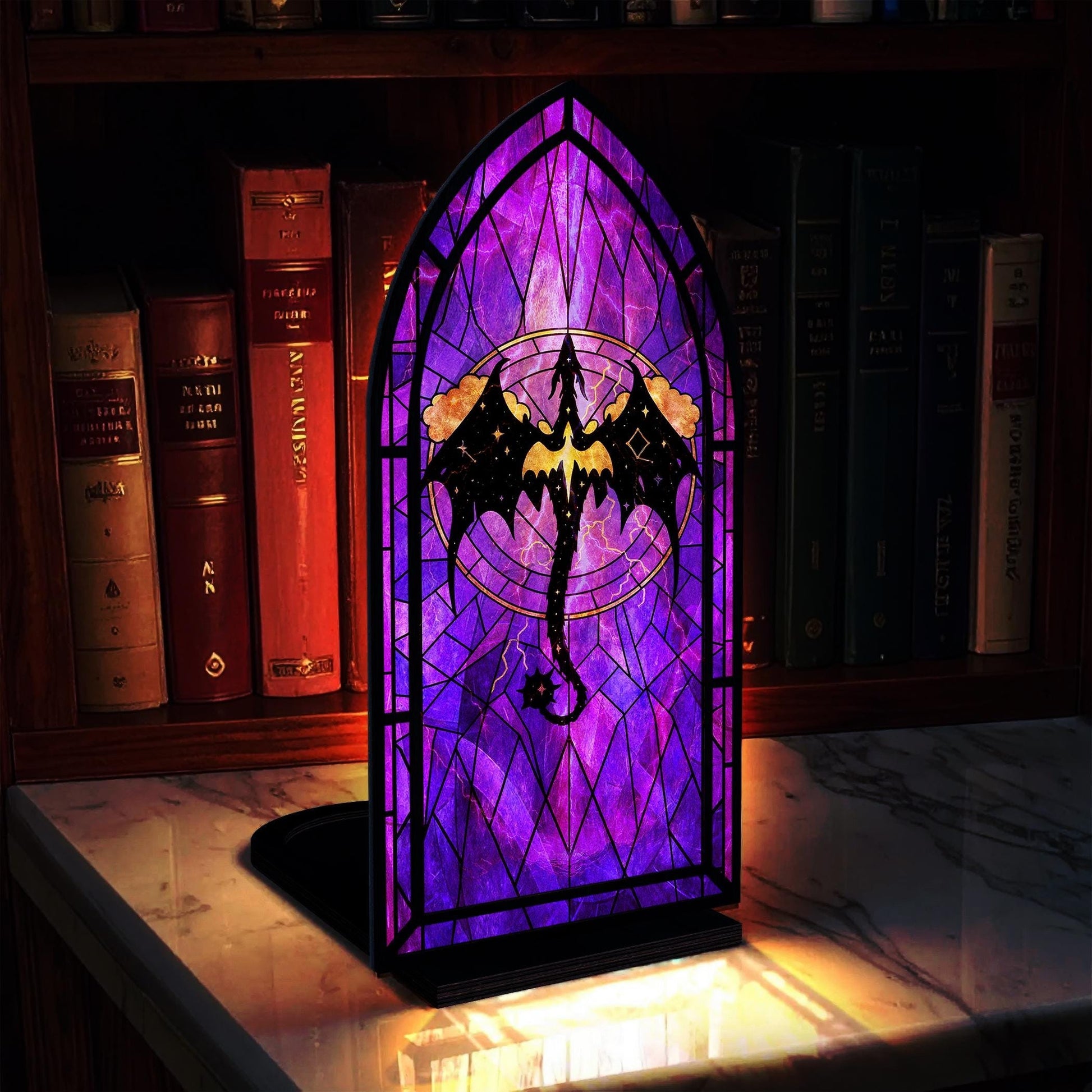 Fantasy Book Nook Four Wing, Dragon Library Insert, Purple Dragon Bookook, Gothic Fantasy Bookshelf Decor, Gift for Book Lover & Reader BNVLR03