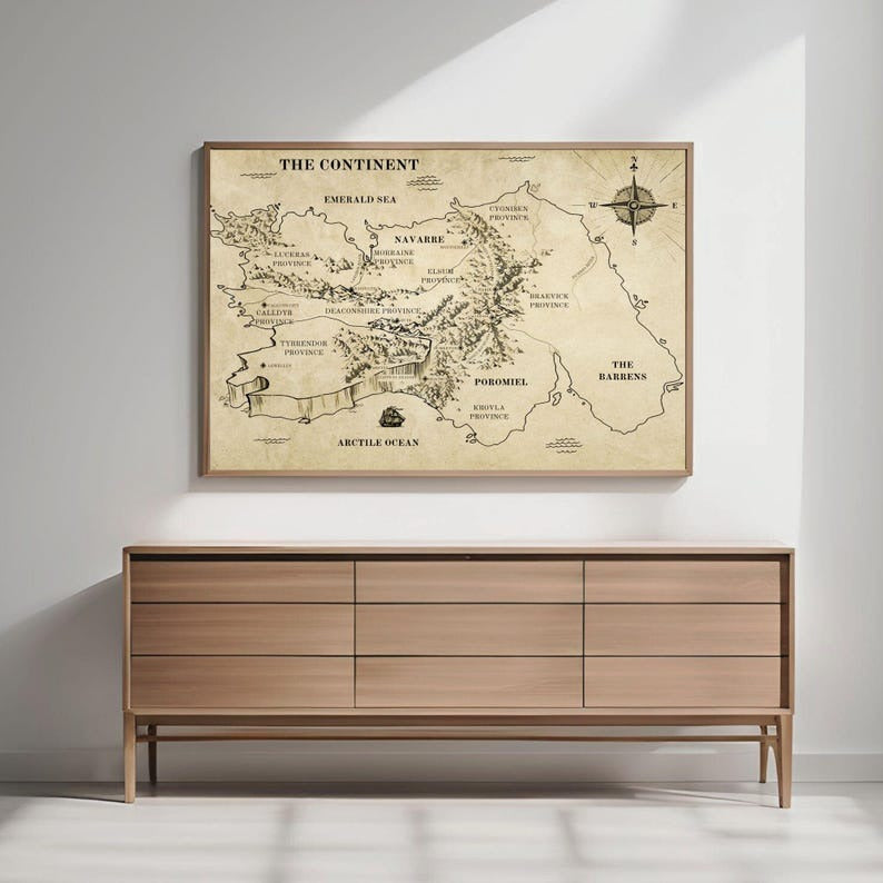 Vintage Fantasy Continent Map Printable Wall Art, The Empyrean Poster, Rebecca Yarros Poster, Gift For Fan VLRP04