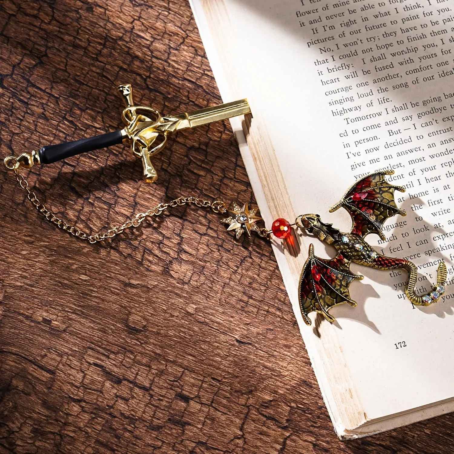 Dragon Sword Fantasy Bookmark, Birthday Gifts for Readers, Book Lover Silver Metal Charm, Bookmarks Unique Gift For Women Men Bookish