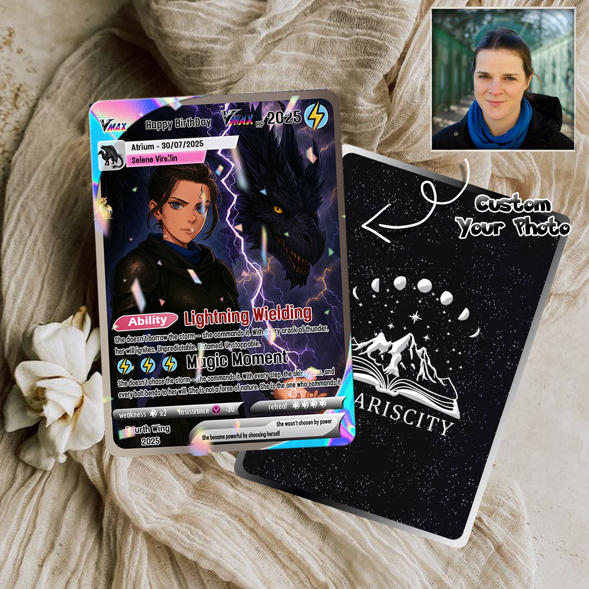 Birthday Custom Card, Custom Photo Anime Card, Fourth Wing Card Gift, Dragon Card Gift. CVLR024