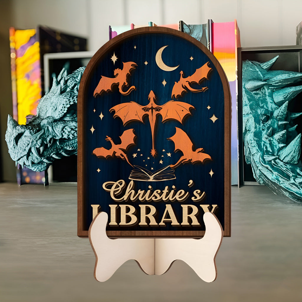 Fourth Wing Bookshelf Sign, Dragon Rider Decor, Personalized Library Sign, Fantasy Bookish Shelf Display Gift