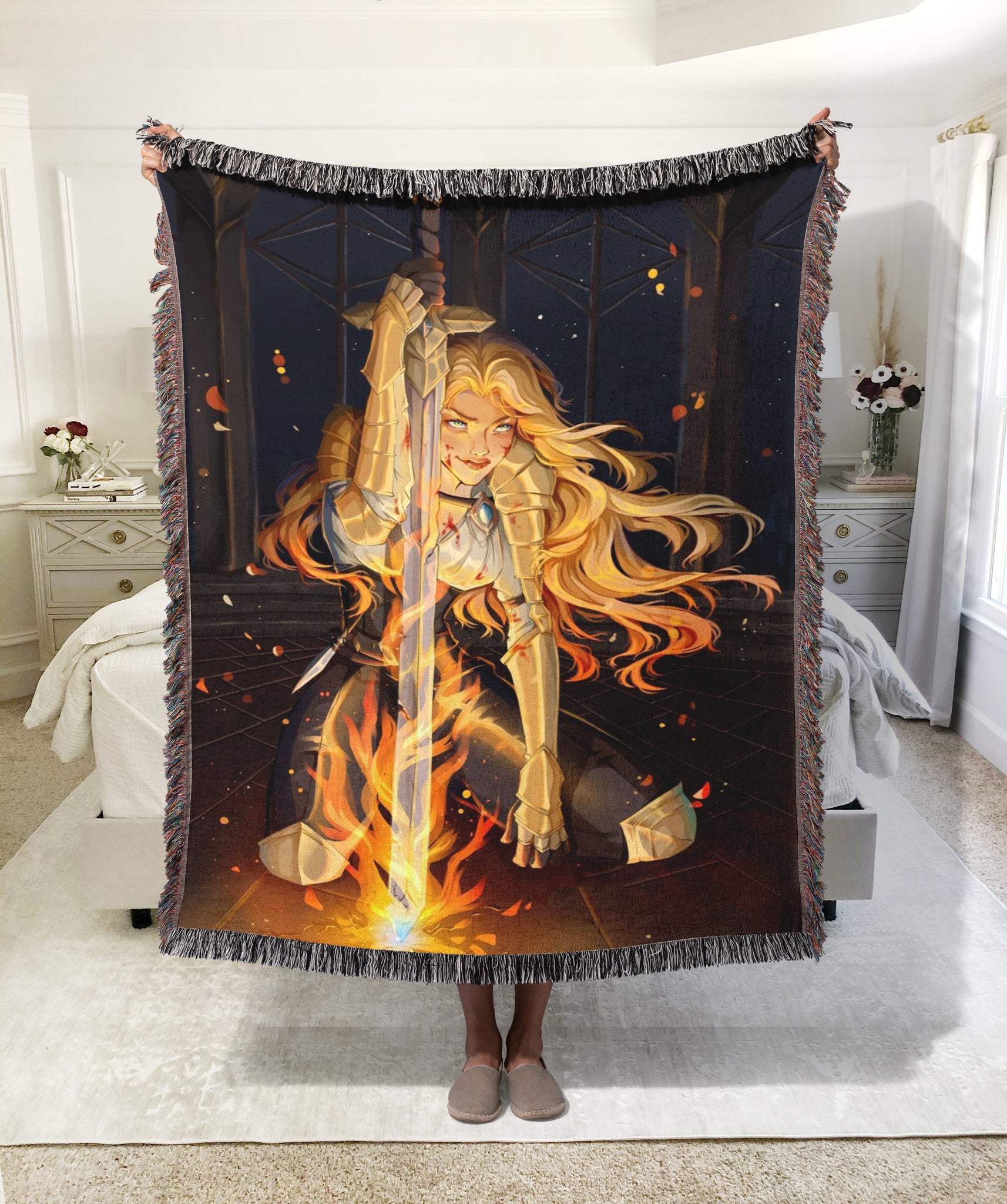Aelin Inspired Woven Blanket, Throne of Glass Fantasy Throw, Fireheart Bookish Home Decor, Gift for Fantasy Readers BKVLR05