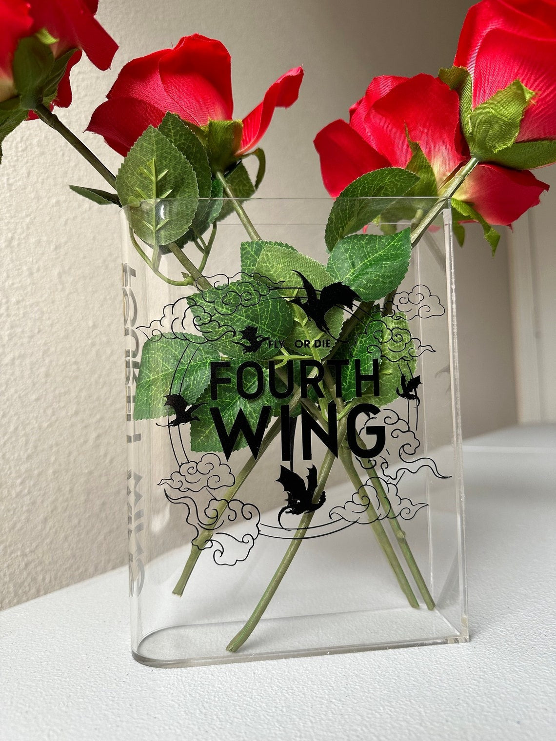 Fourth Wing Book Shaped Flower Vase, Dragons Bookish Acrylic Book Vase, Gift for Book Lovers, VLRBV03