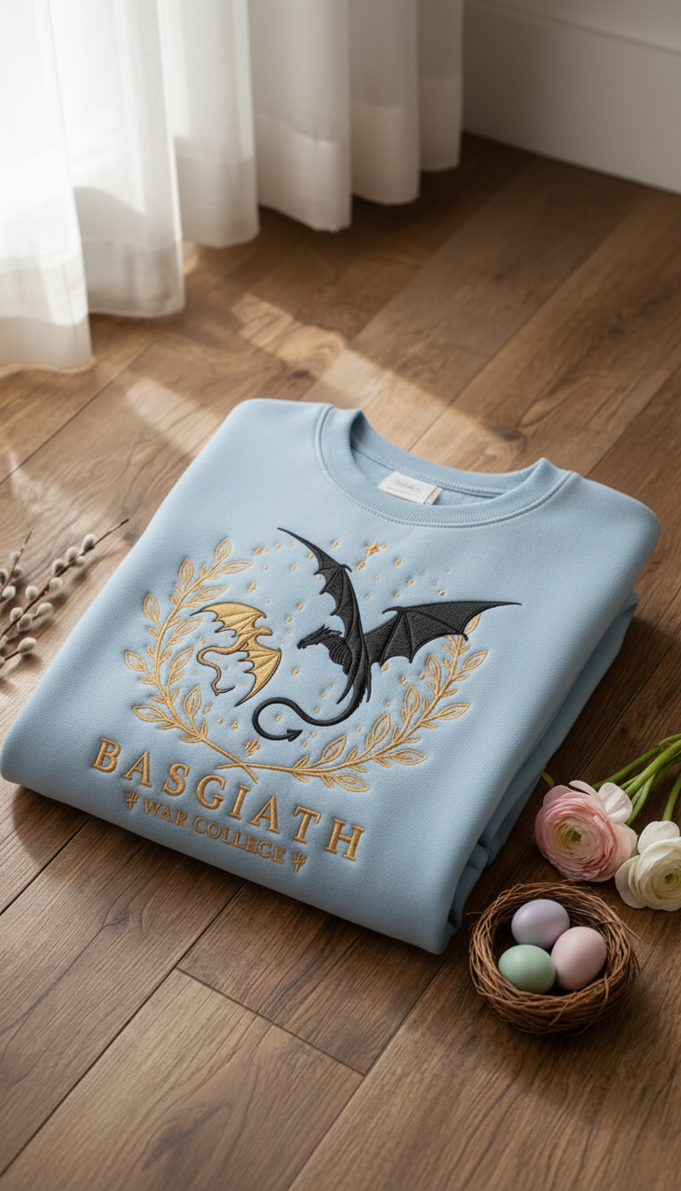 Basgiath Dragon Embroidered Sweatshirt, Fourth Wing Inspired Crewneck, Fantasy Bookish Gift for Dragon Rider Readers VEMB68
