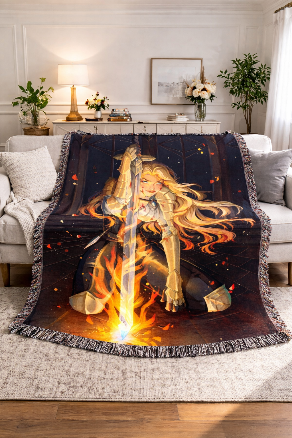 Aelin Inspired Woven Blanket, Throne of Glass Fantasy Throw, Fireheart Bookish Home Decor, Gift for Fantasy Readers BKVLR05