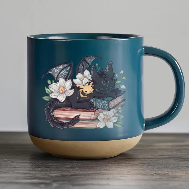Fantasy Bookish Mug, Fantasy Dragon Pottery Mug, 4th Wing Merch, Book Lover Gift, Bookish Coffee Cup, Dragon Home Decor for Reader,Book Gift PMVLR04