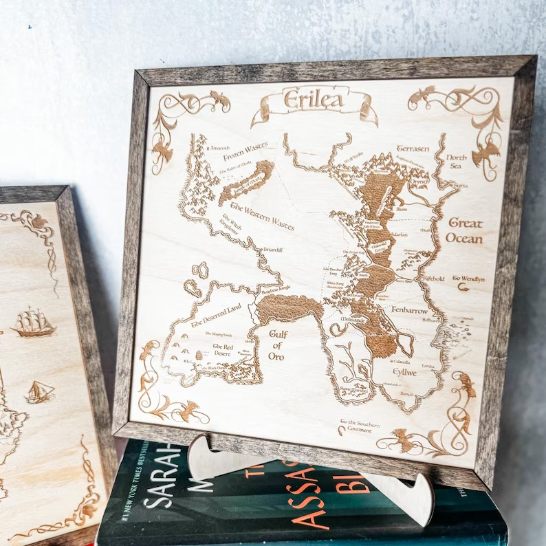 Throne of Glass Erilea Map, Wooden Wall Art for Bookshelf Decor WSVLR04