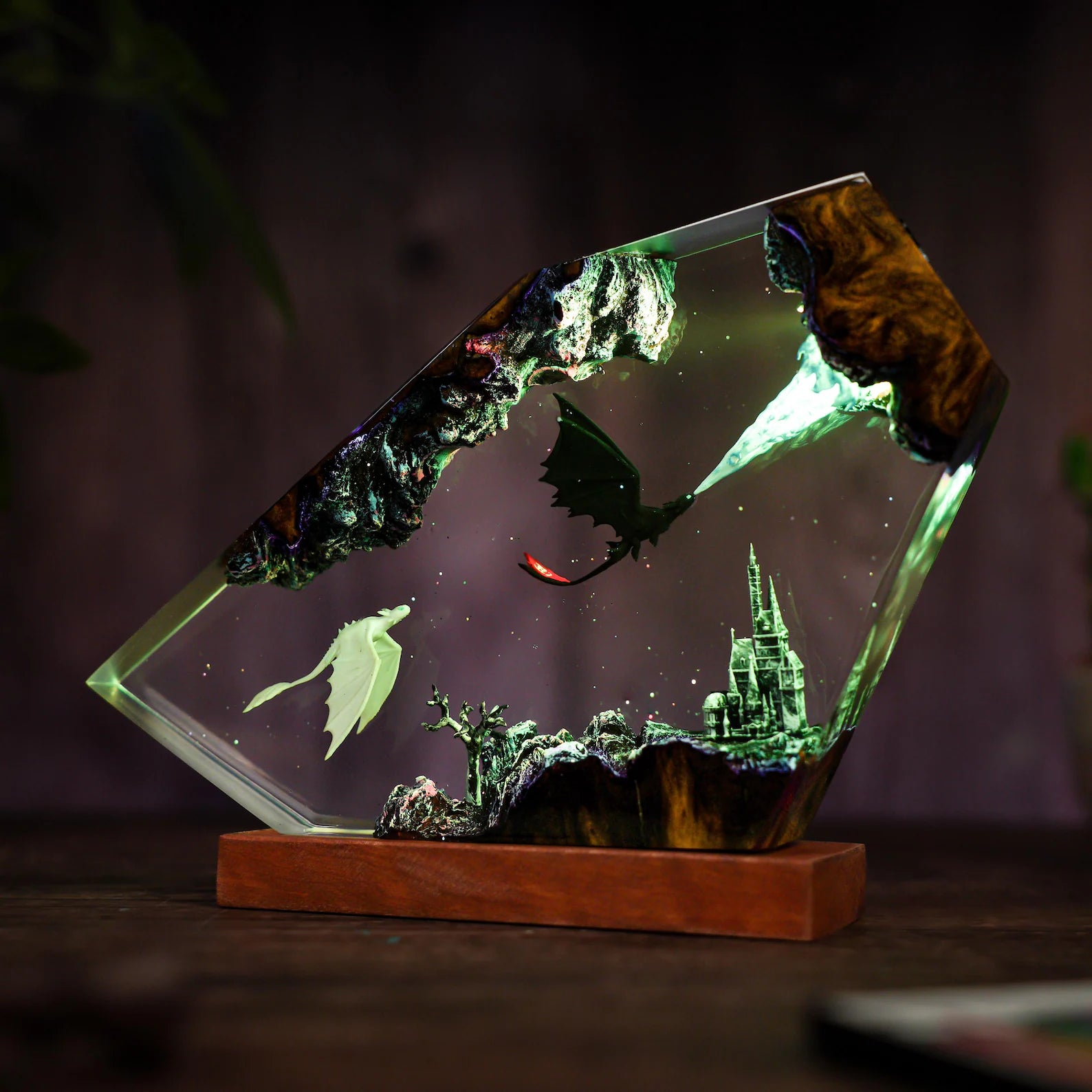 Handmade Fury dragon couple lamp, Fangless dragon Epoxy Resin Lamp, HTTYD Gift, Unique Gift, resin art, Housewarming Gifts Bedroom lamp. ERNLVLA01