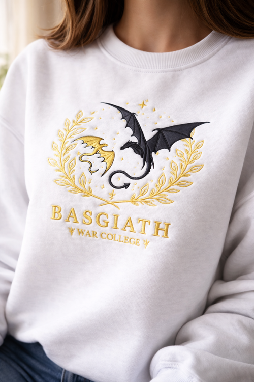 Basgiath Dragon Embroidered Sweatshirt, Fourth Wing Inspired Crewneck, Fantasy Bookish Gift for Dragon Rider Readers VEMB68