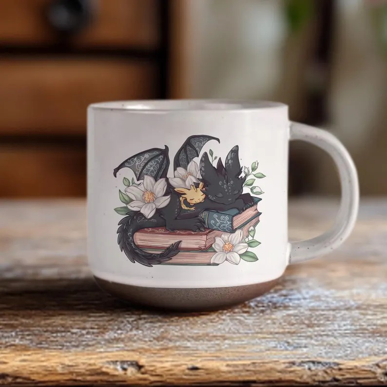 Fantasy Bookish Mug, Fantasy Dragon Pottery Mug, 4th Wing Merch, Book Lover Gift, Bookish Coffee Cup, Dragon Home Decor for Reader,Book Gift