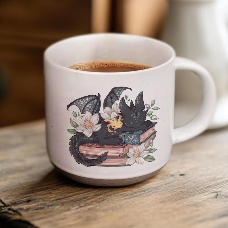 Fantasy Bookish Mug, Fantasy Dragon Pottery Mug, 4th Wing Merch, Book Lover Gift, Bookish Coffee Cup, Dragon Home Decor for Reader,Book Gift PMVLR04