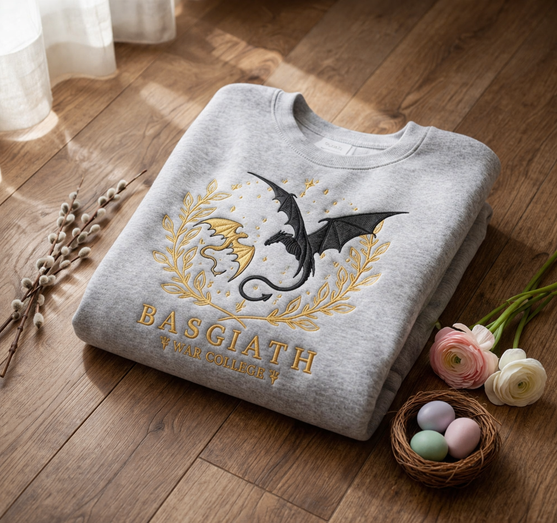 Basgiath Dragon Embroidered Sweatshirt, Fourth Wing Inspired Crewneck, Fantasy Bookish Gift for Dragon Rider Readers VEMB68