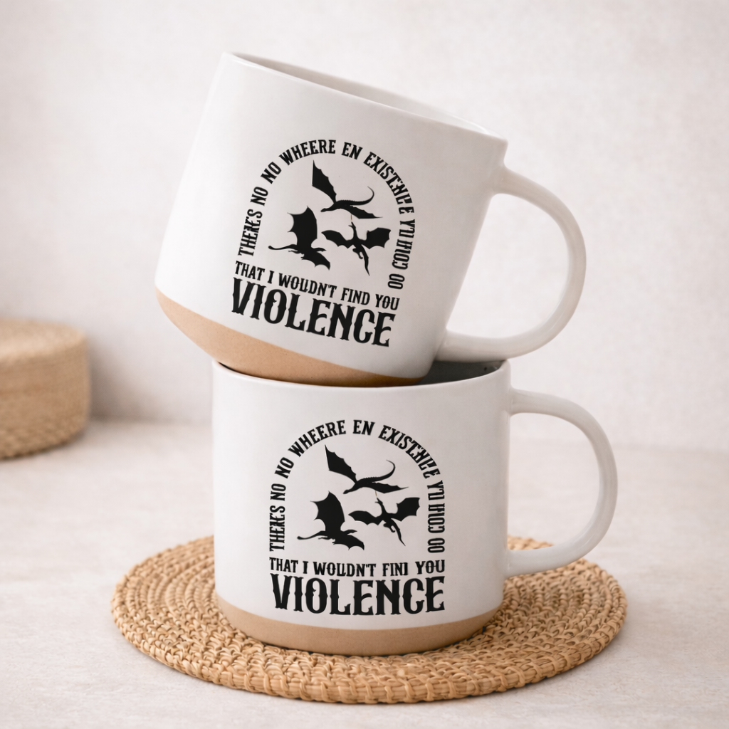 There’s No Where in Existence That I Wouldn’t Find You Violetence Mug, Fourth Wing Inspired Dragon Ceramic Cup, Fantasy Bookish Gift