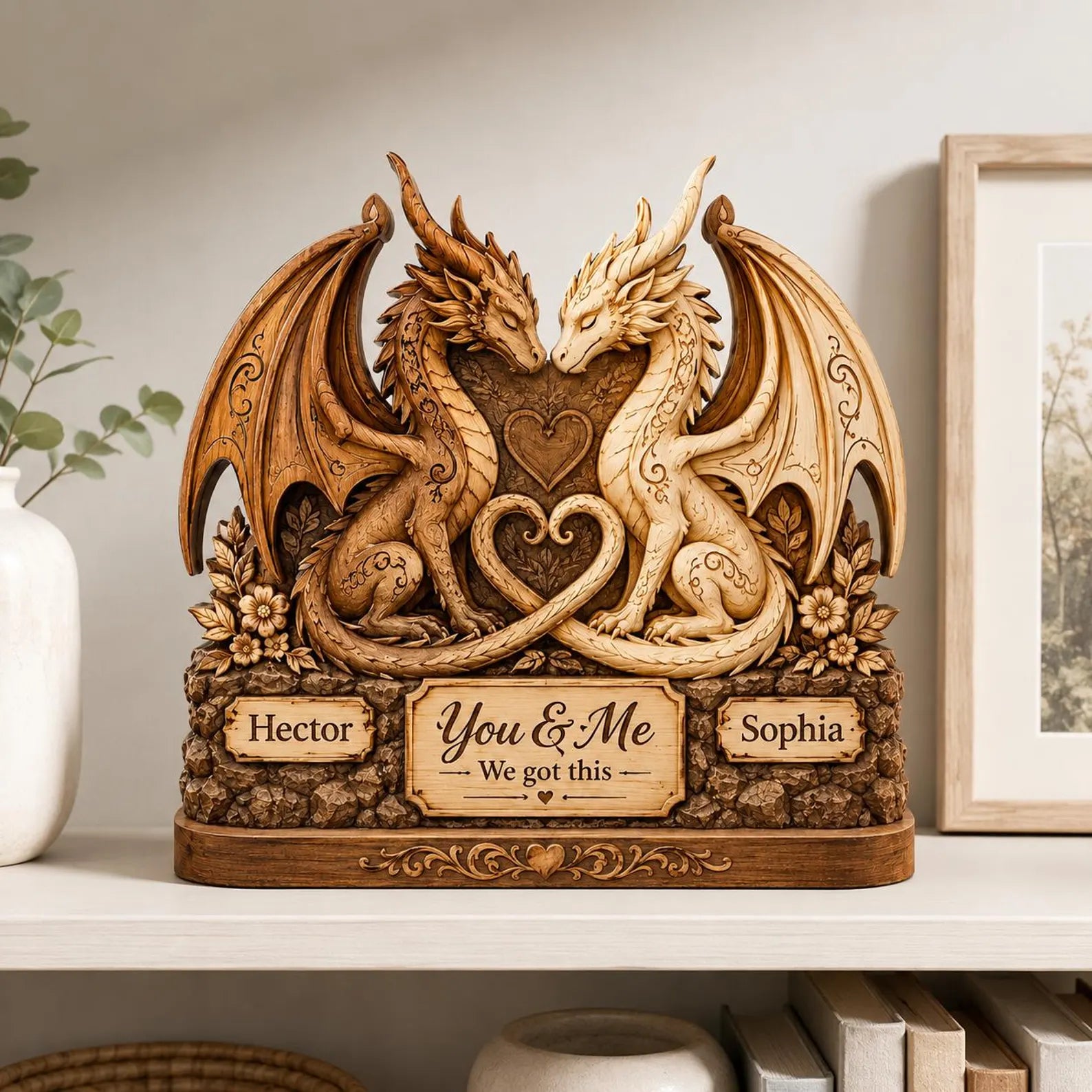Custom Dragon Couple 2D Wooden Block,Fantasy Dragon Lover Gift,Anniversary Couple Gift,Romantic Dragon Decor,Gift For Her Him,Couple Gift – WBVLR10