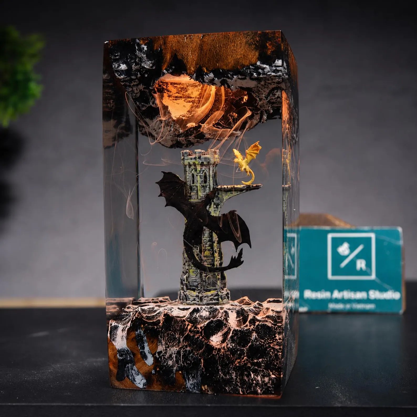 Black Dragon and Rider Resin Lamp, Epic Fantasy LED Night Light, Movie Fan Inspired Decor, Legendary Night Dragon Gift. ERNLVLA16