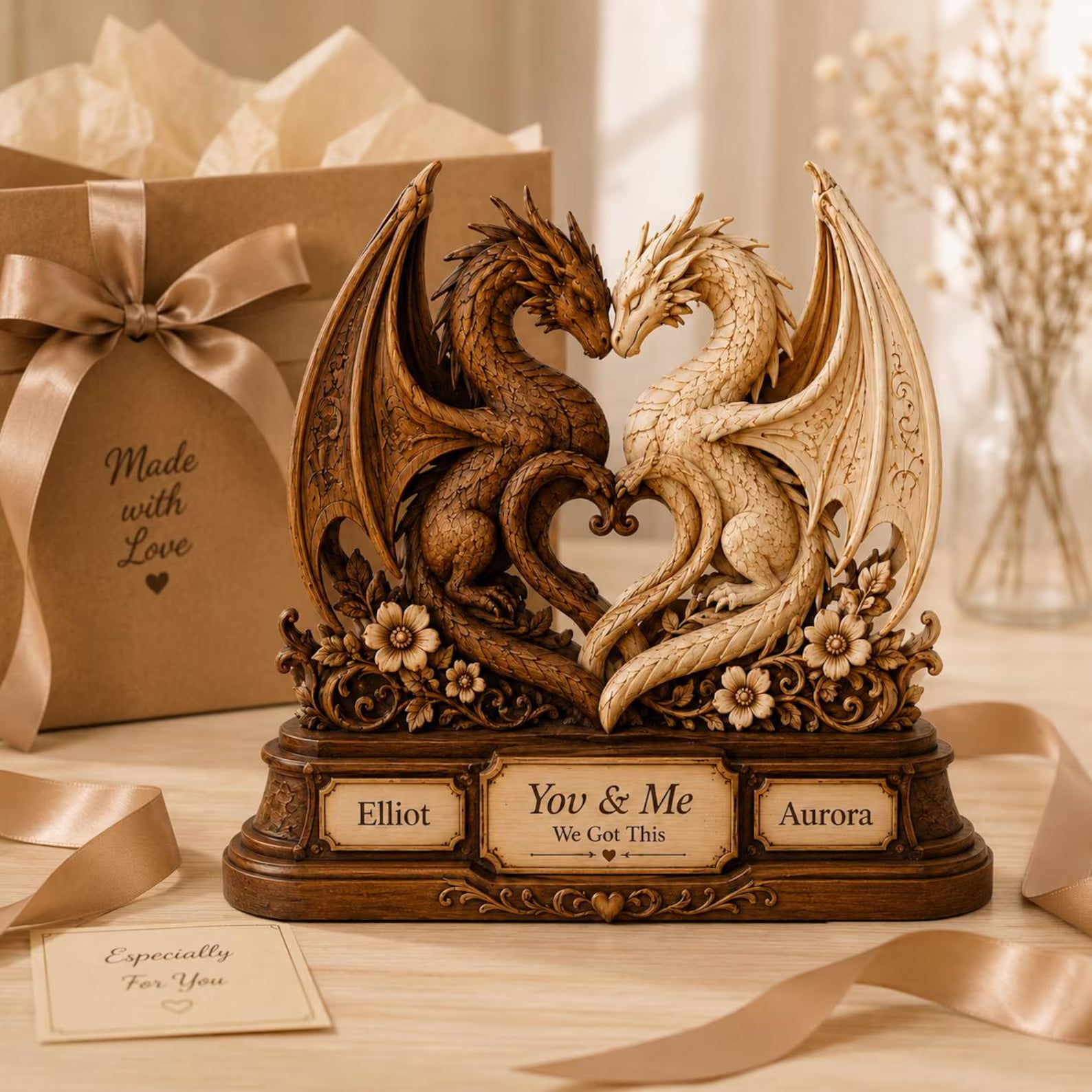 Personalized Fantasy Dragon Wooden Standee, Custom Couple Names Dragon Decor, 2D Flat Printed Romantic Wood Gift – WBVLR14