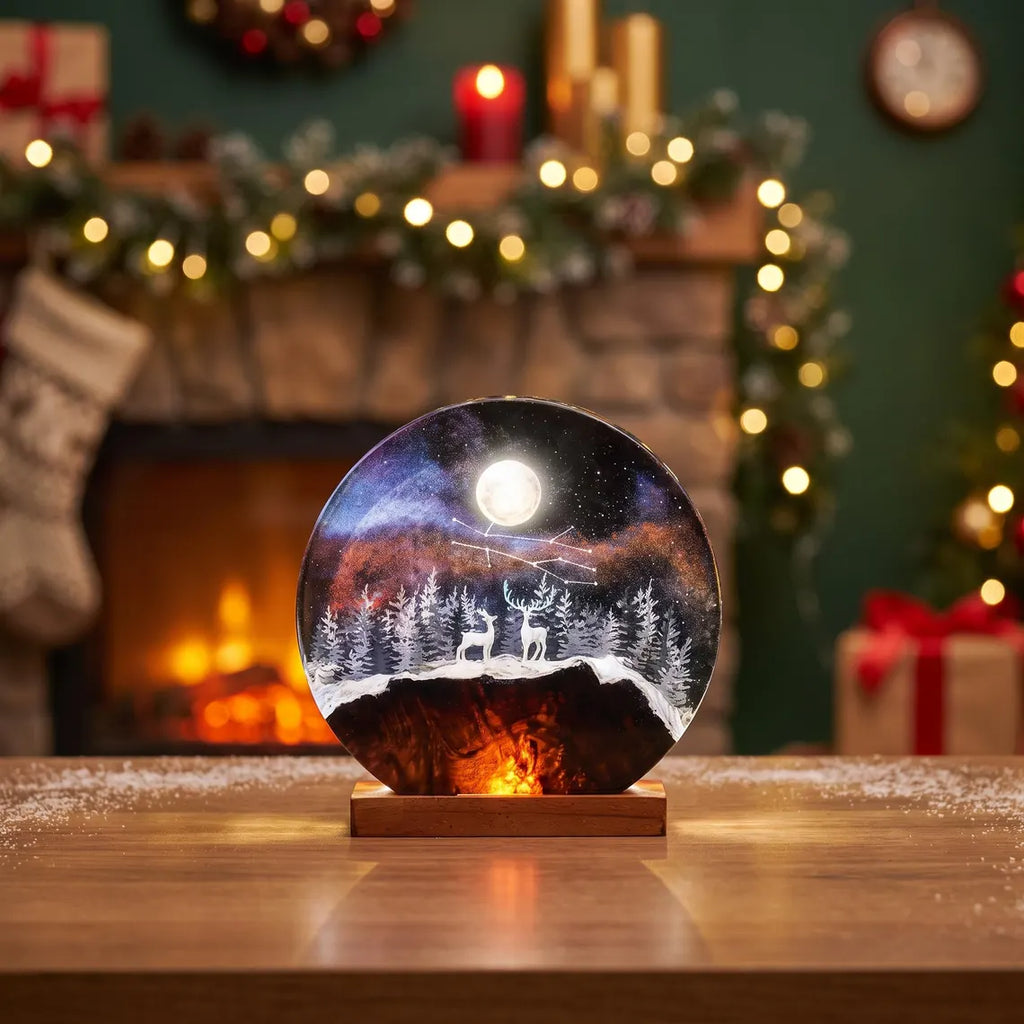 Deer Enchanted Forest Resin Lamp | Aurora Borealis Epoxy Night Light | Deer Decor, Gift for Her, Christmas Gift, Housewarming Gift. ERNLVLA21