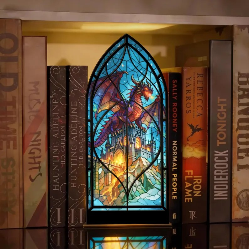 Gothic Dragon Library Sign, Fantasy Bookshelf Decor, Book Lover Gift, Reader Gift, 3 Colors Available BNVLR29