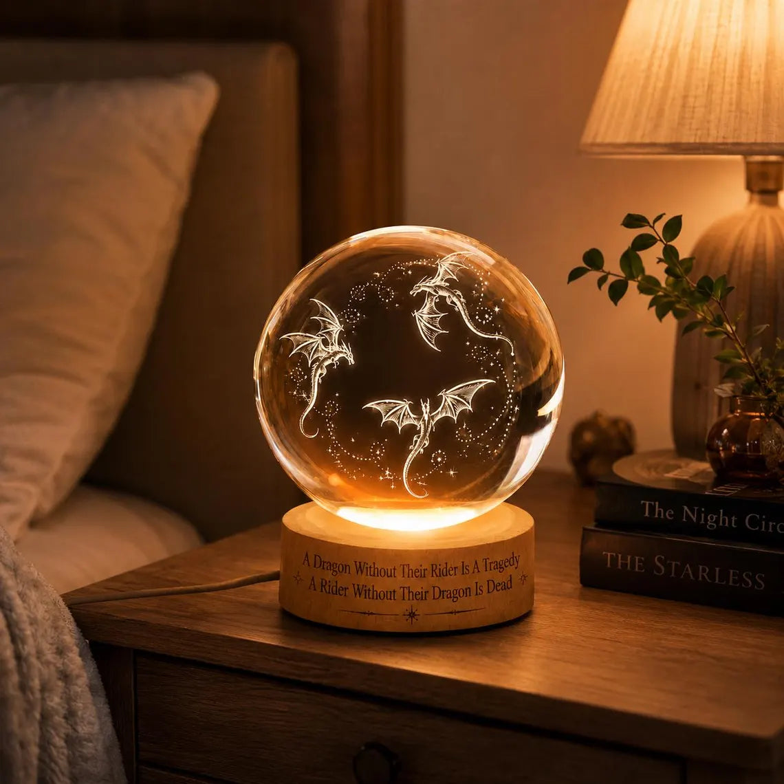 Fourth Wing Dragon Crystal Ball Light, Basgiath War College LED Lamp, Tairn and Andarna Decor, Fantasy Bookish Gift, Rider Keepsake. NLVLR10