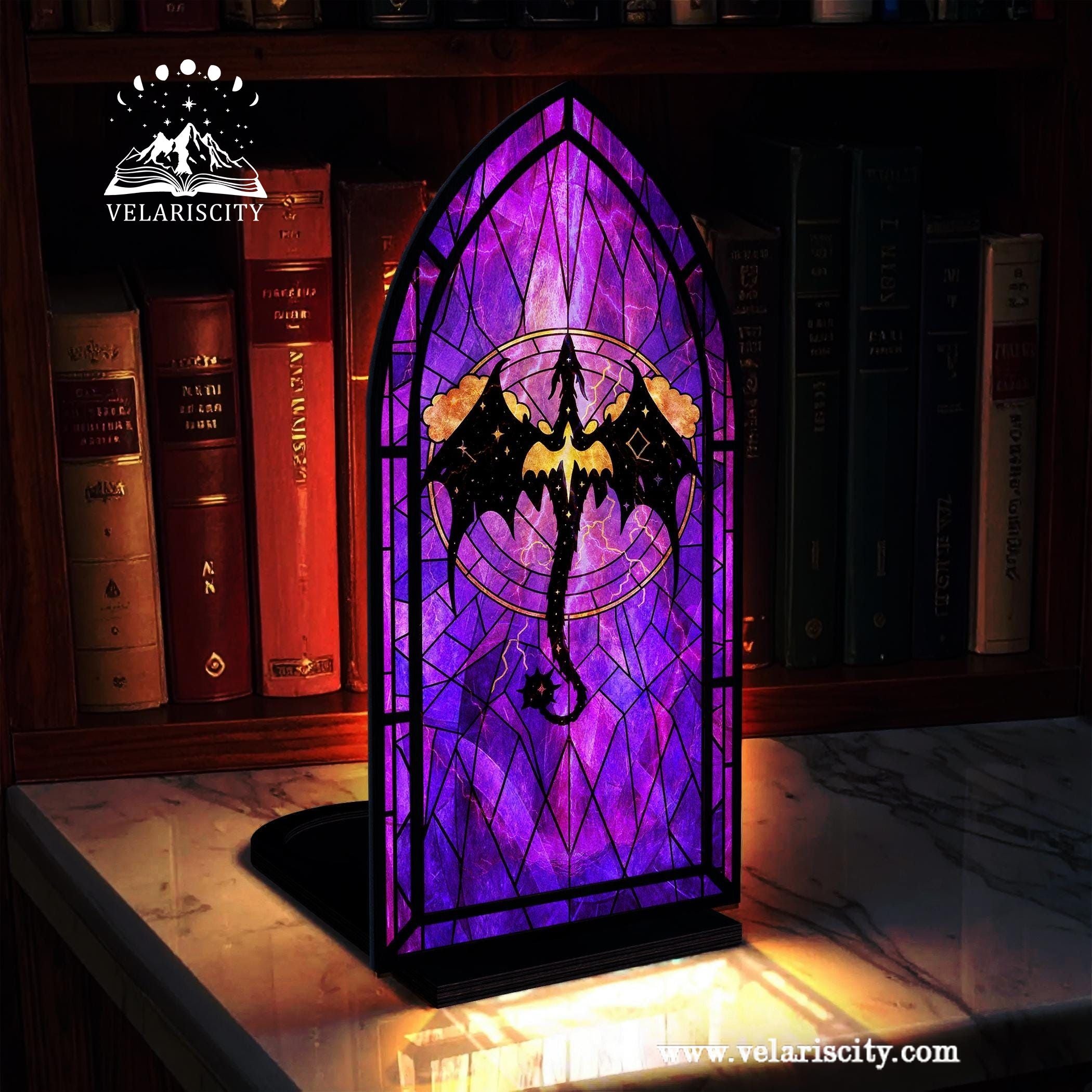 Fantasy Book Nook Four Wing, Dragon Library Insert, Purple Dragon Bookook, Gothic Fantasy Bookshelf Decor, Gift for Book Lover & Reader BNVLR03