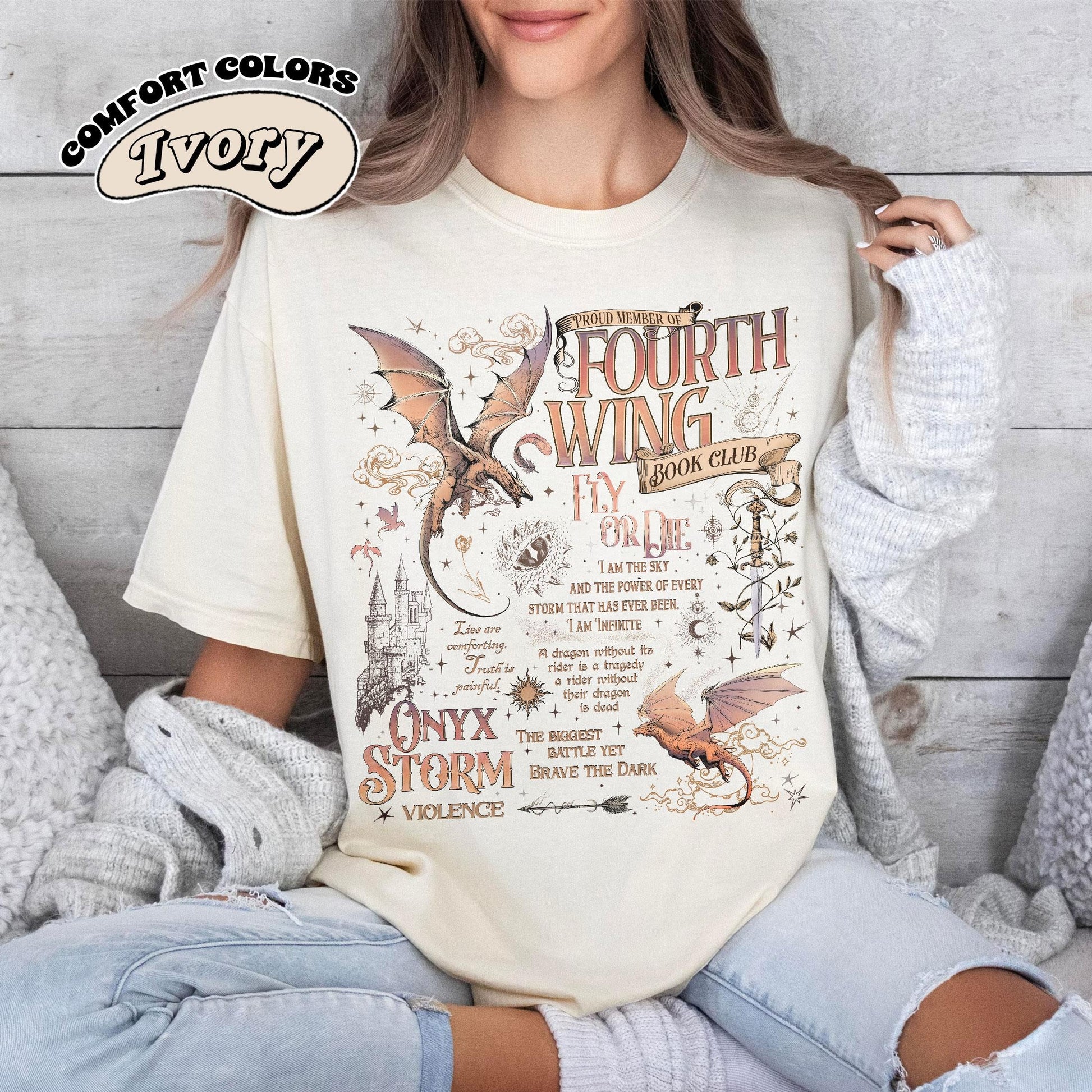 Onyx Storm Comfort Color T-Shirt, Fourth Wing Series Shirt, Dragon Rider,  Bookish Tee Gift For Book Lover, Fantasy Book CFVLR43