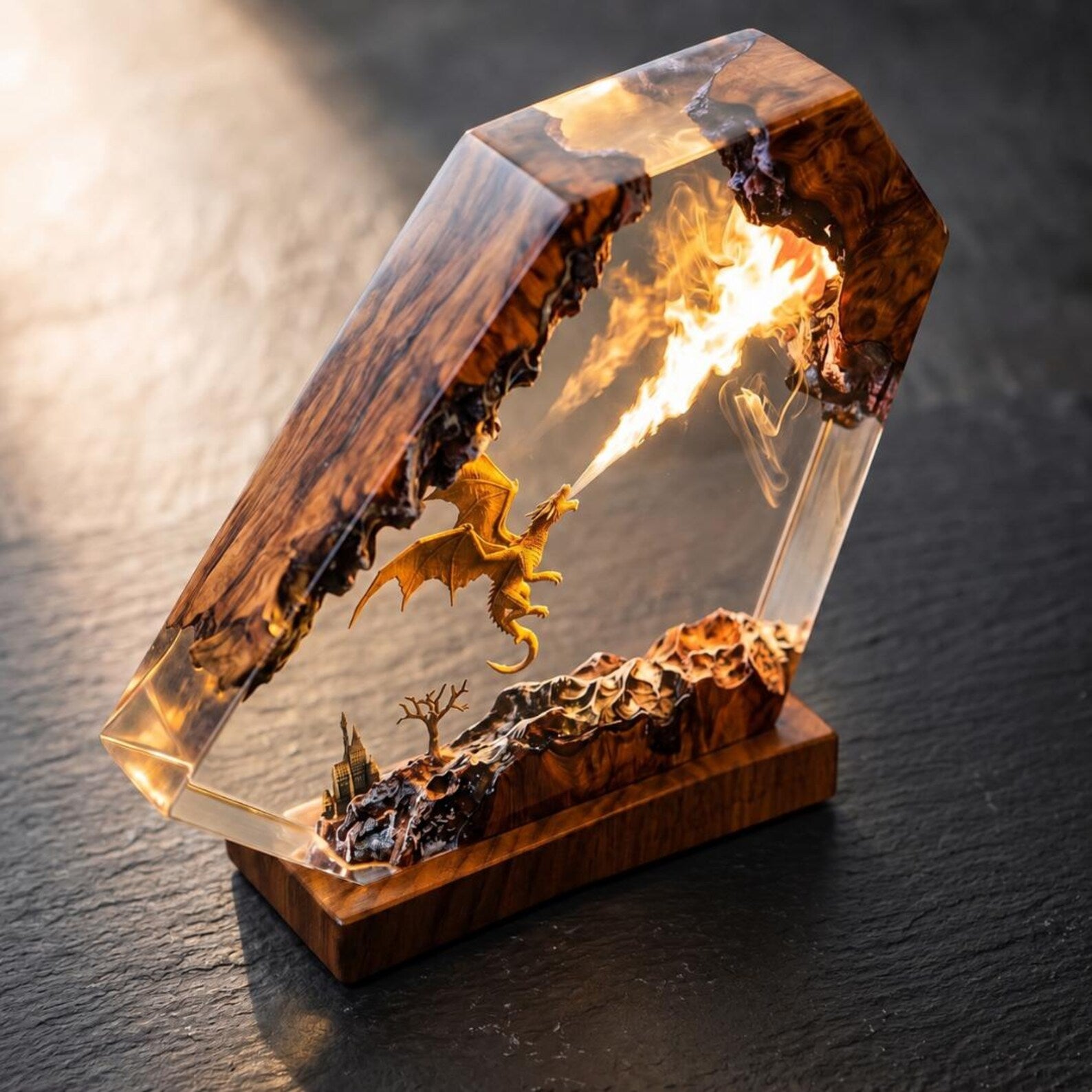Dragon Resin Lamp, Fantasy Dragon Fire Breath Light, Epoxy Resin Art, LED Night Light, Dragon Decor, Gamer Gift. ERNLVLA07