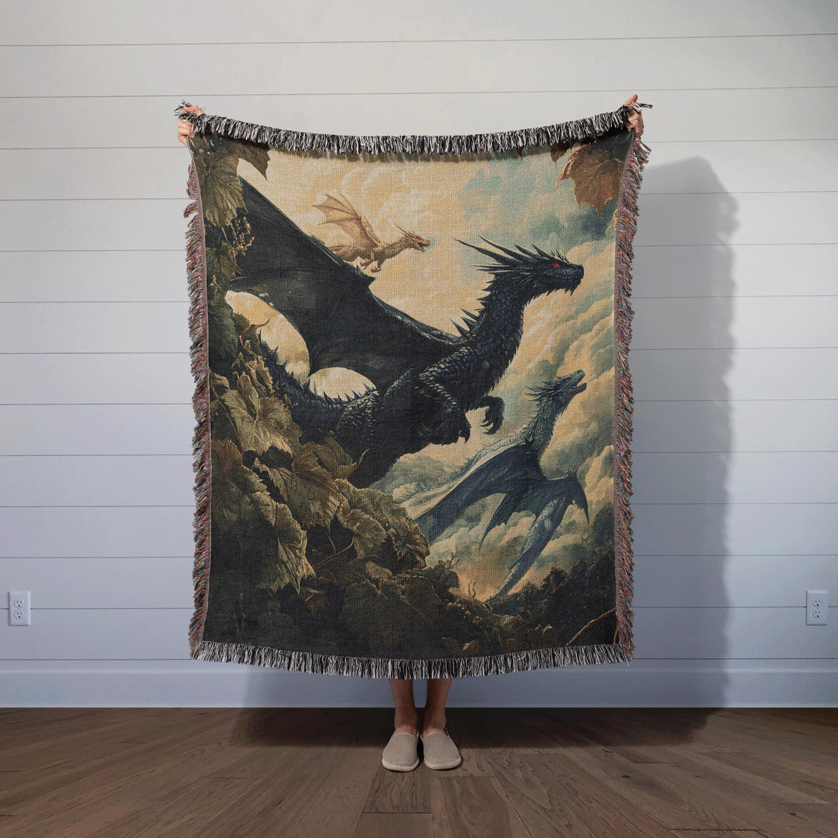 Tairn, Sgaeyl, and Andarna Woven Blanket, Fourth Wing Iron Flame Decor, Aretia Merch, Onyx Storm Gifts, Riorson House Bookish Throw, Booktok BKVLR03