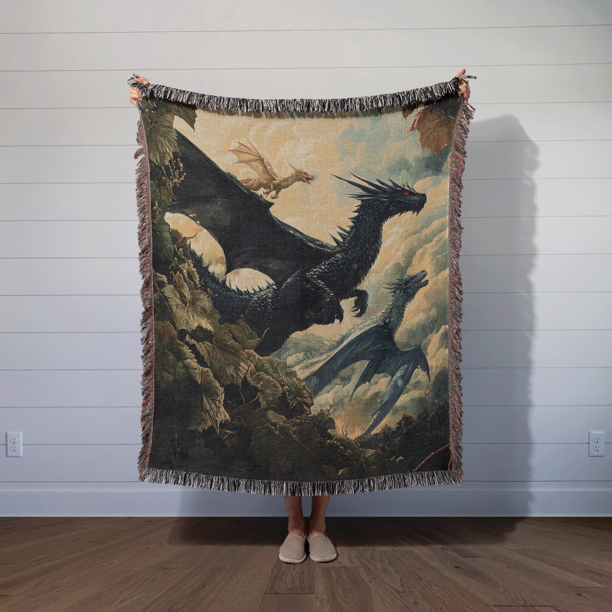 Tairn, Sgaeyl, and Andarna Woven Blanket, Fourth Wing Iron Flame Decor, Aretia Merch, Onyx Storm Gifts, Riorson House Bookish Throw, Booktok BKVLR03