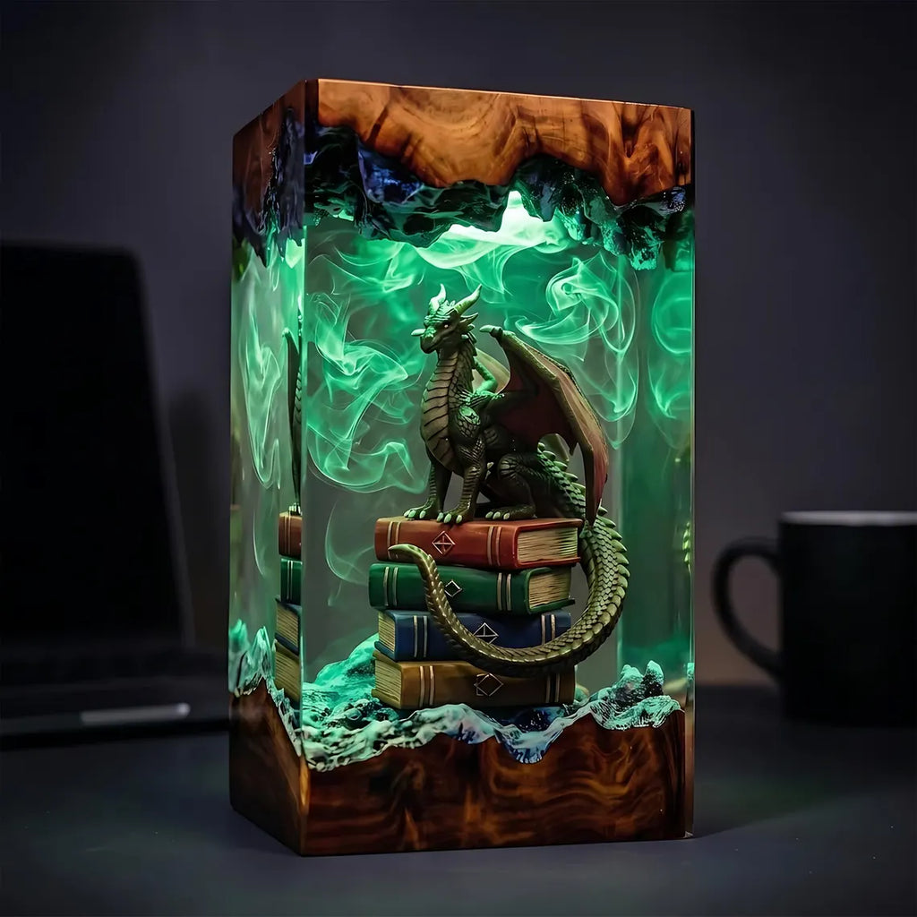 Dragon Book Resin Lamp, Fantasy Reading Night Light, Magical Library Decor, Unique Gift for Teachers and Book Lovers. ERNLVLA23