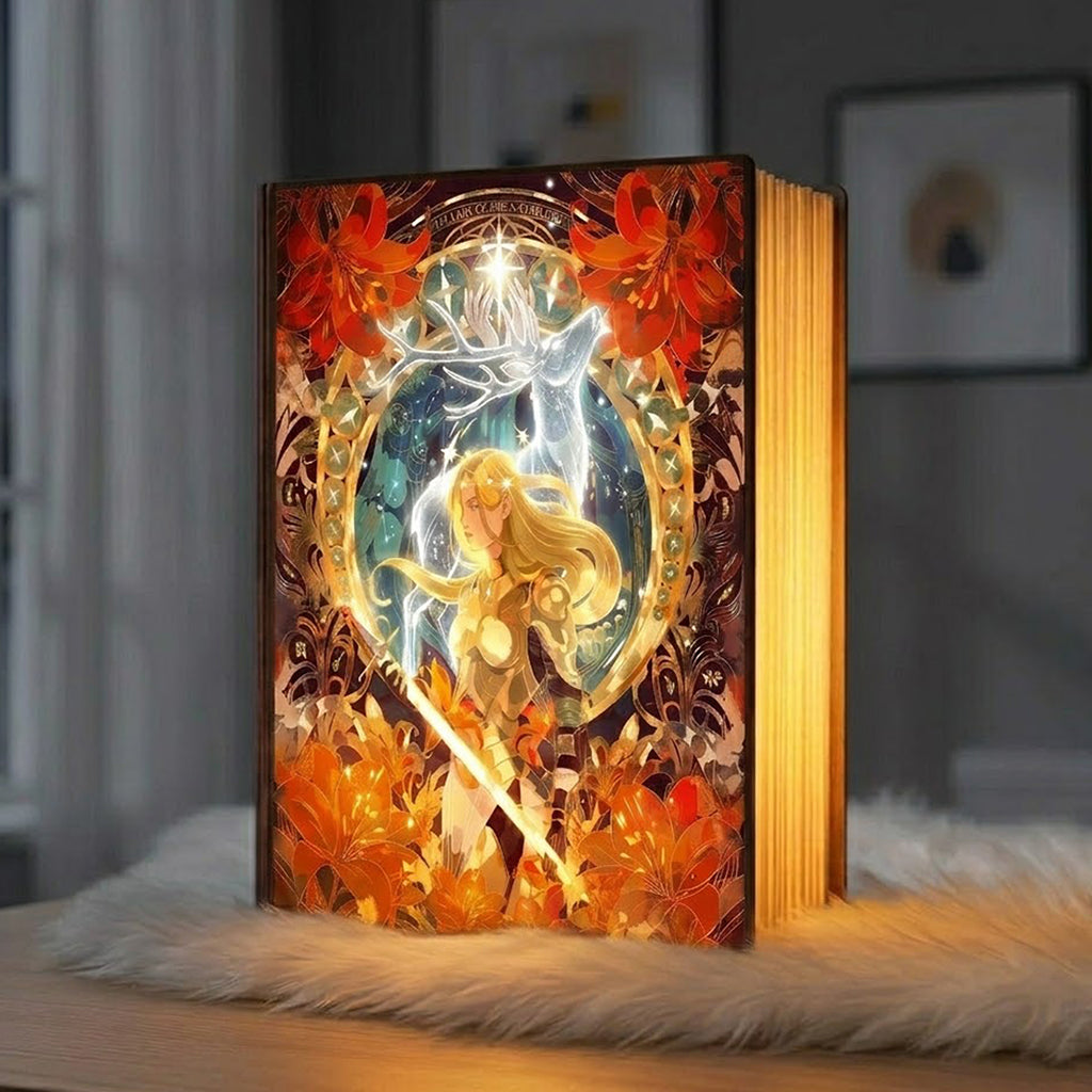 Fireheart Book Lamp, Fantasy Warrior Night Light, Magical Book Light, Book Lover Gift, Cozy Reading Room Decor BLVLR14