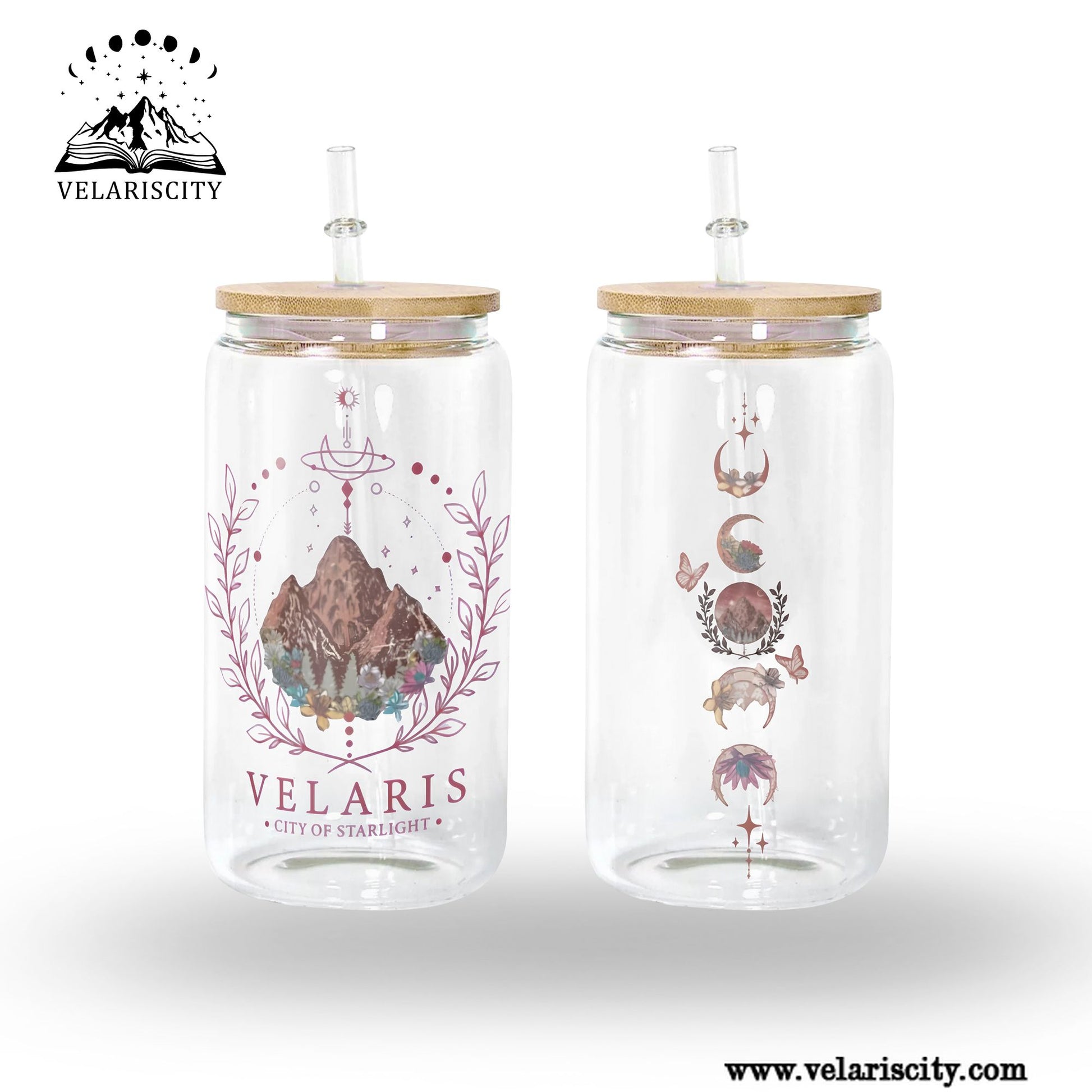 Velaris City of Starlight Glass Can Cup with Straw, ACOTAR Bookish Gift, Night Court Fantasy Drinkware GLVLR39