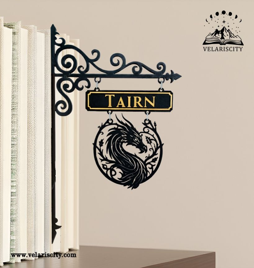 Tairn Dragon Book Tavern Sign, Fourth Wing Inspired Wooden Book Tracker, Fantasy Dragon Wall Hanging, Basgiath Decor, Gift for Book Lovers BSVLR24