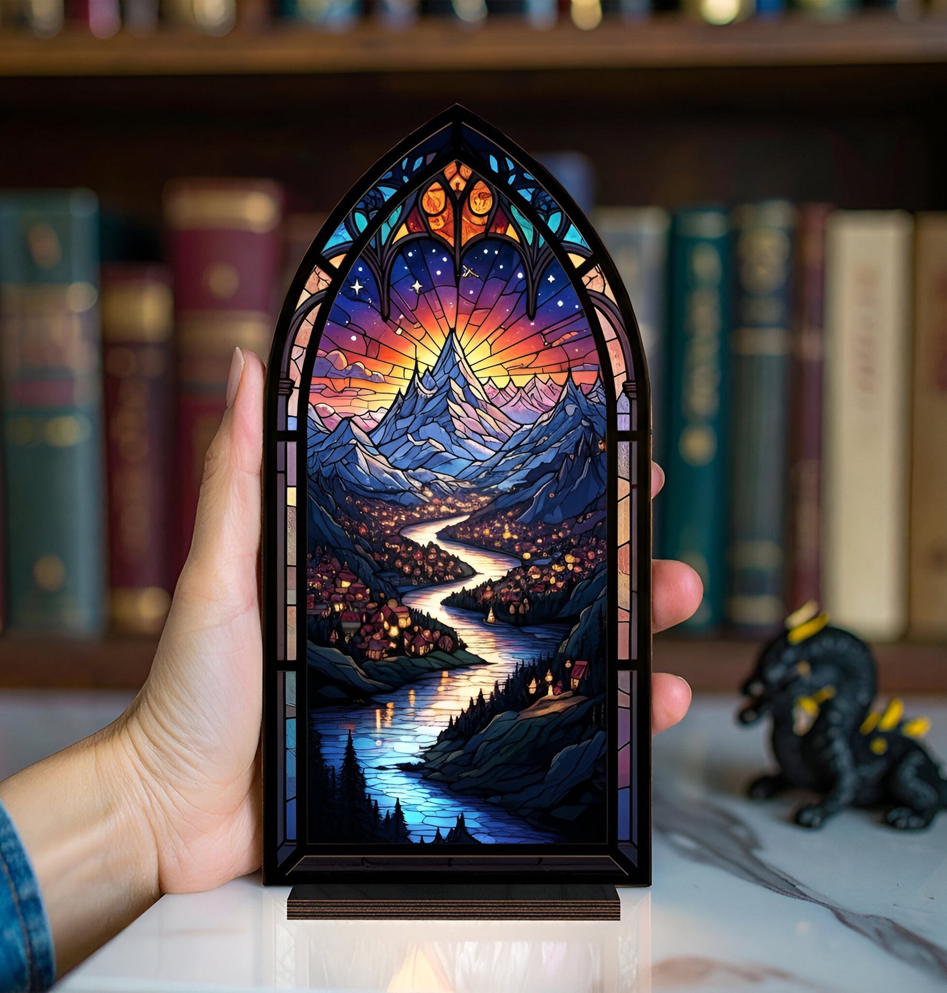 Velaris Night Court Book Nook, ACOTAR Inspired Decor, Starry River and Mountain Scene, Cozy Reading Lamp, Bookish Gift BNVLR25
