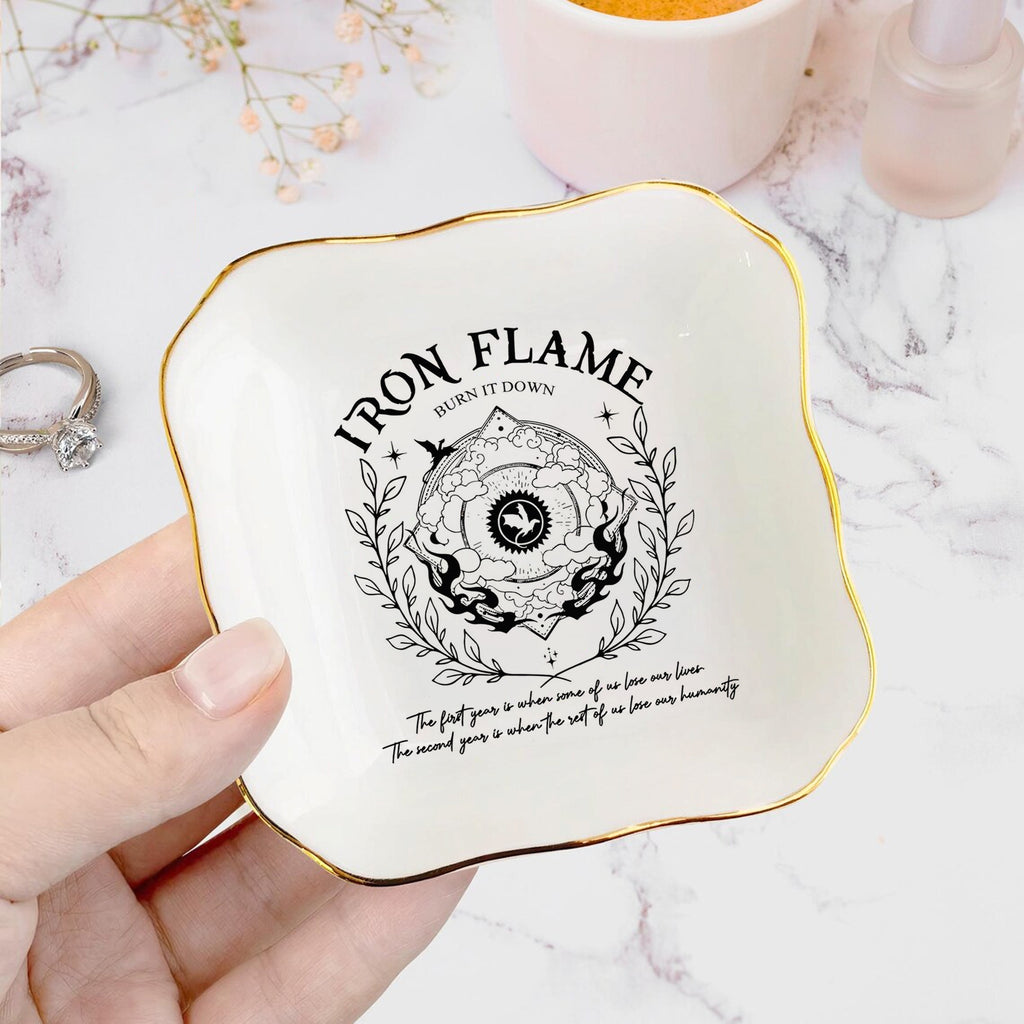 Iron Flame Jewelry Dish, Burn It Down Ring Dish, Fourth Wing Trinket Dish, Empyrean Series Jewelry Tray, Fantasy Reader Decor JDVLR05