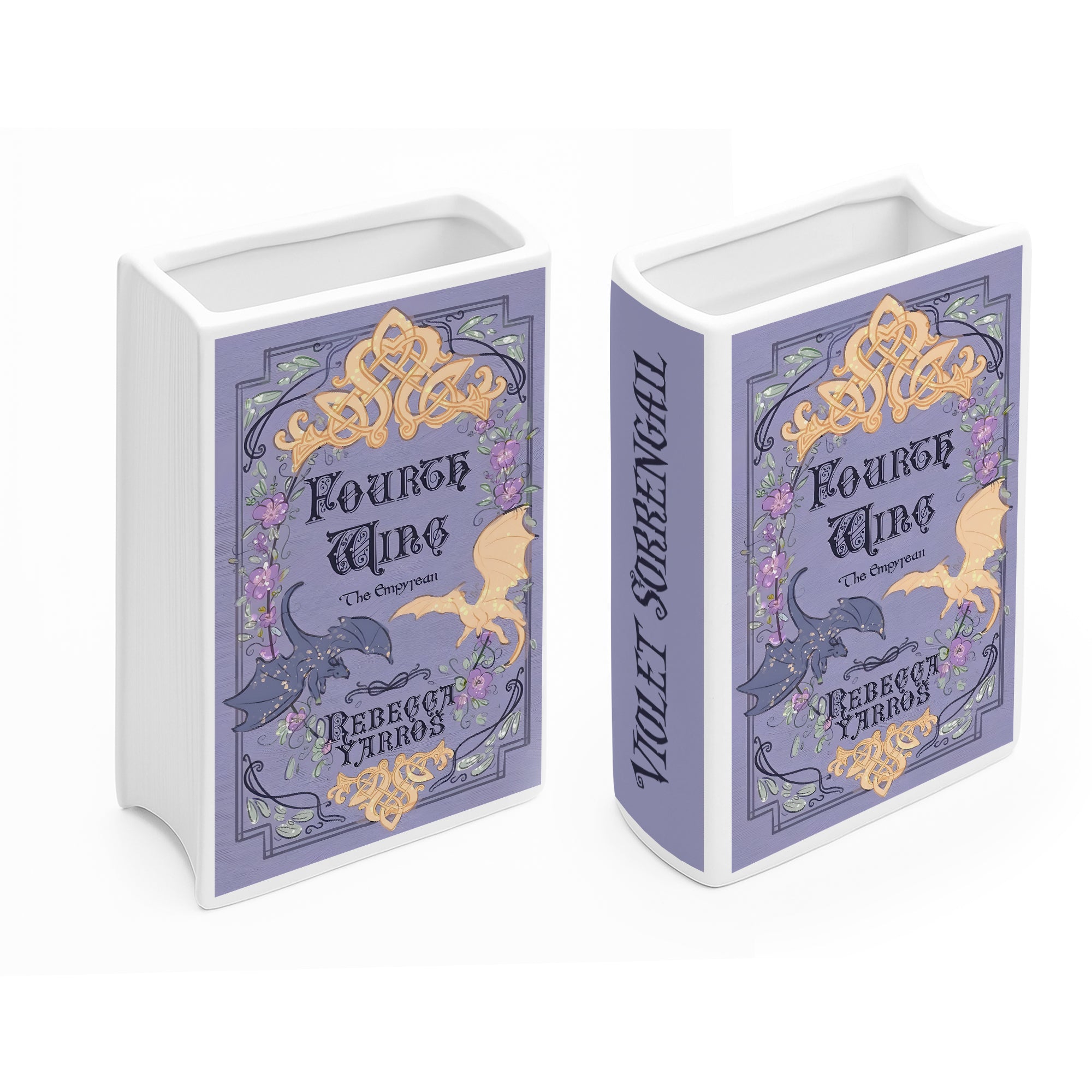 Fourth Wing Ceramic Book Vase, Fantasy Dragon Decor, Violet Sorrengail Aesthetic Gift for Book Lovers CVVRL06