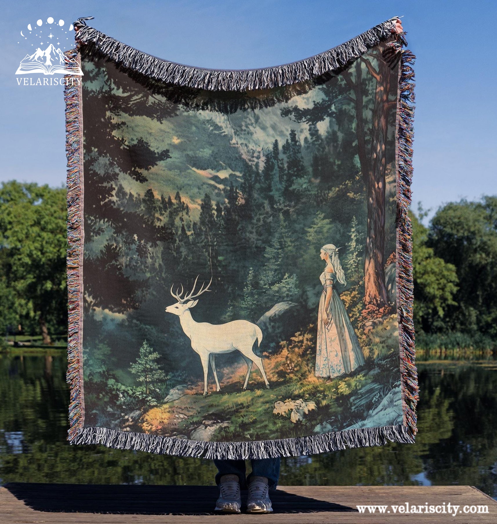 Throne of Glass Woven Blanket, White Stag Tapestry Throw, Aelin Inspired Fantasy Book Decor, Cozy Reading Blanket, Terrasen Aesthetic Gift BKVLR04