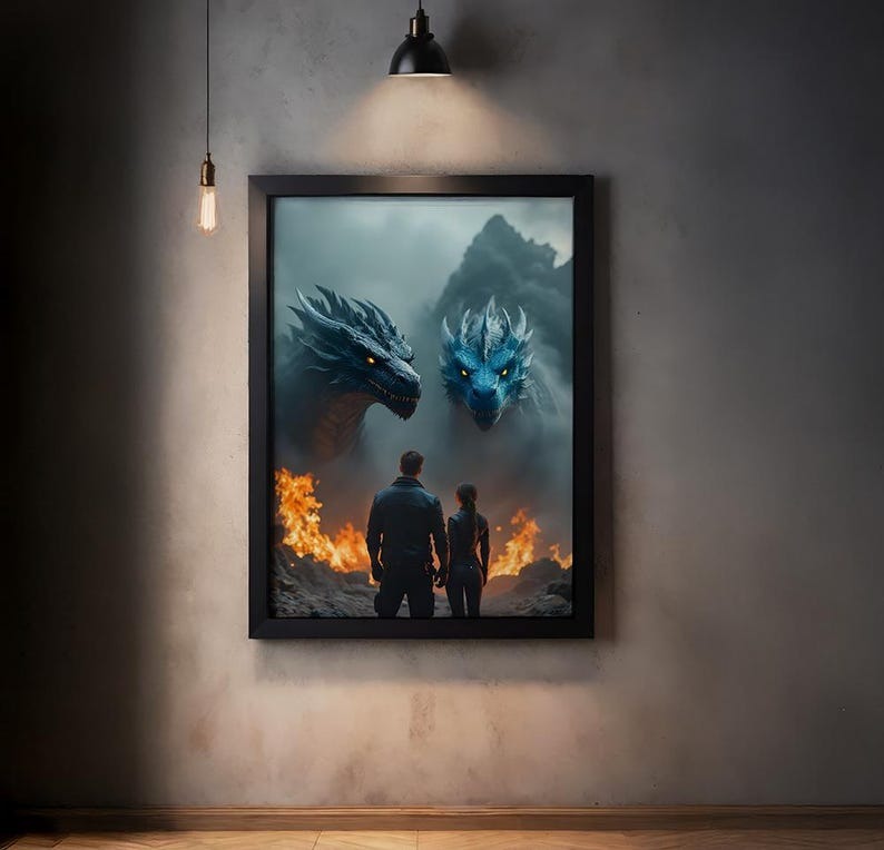 Fourth Wing Book Dragon Art Print - Xaden & Violet, Tairn & Sgaeyl, The Empyrean Poster, Rebecca Yarros Poster, Gift For Fan VLRP05